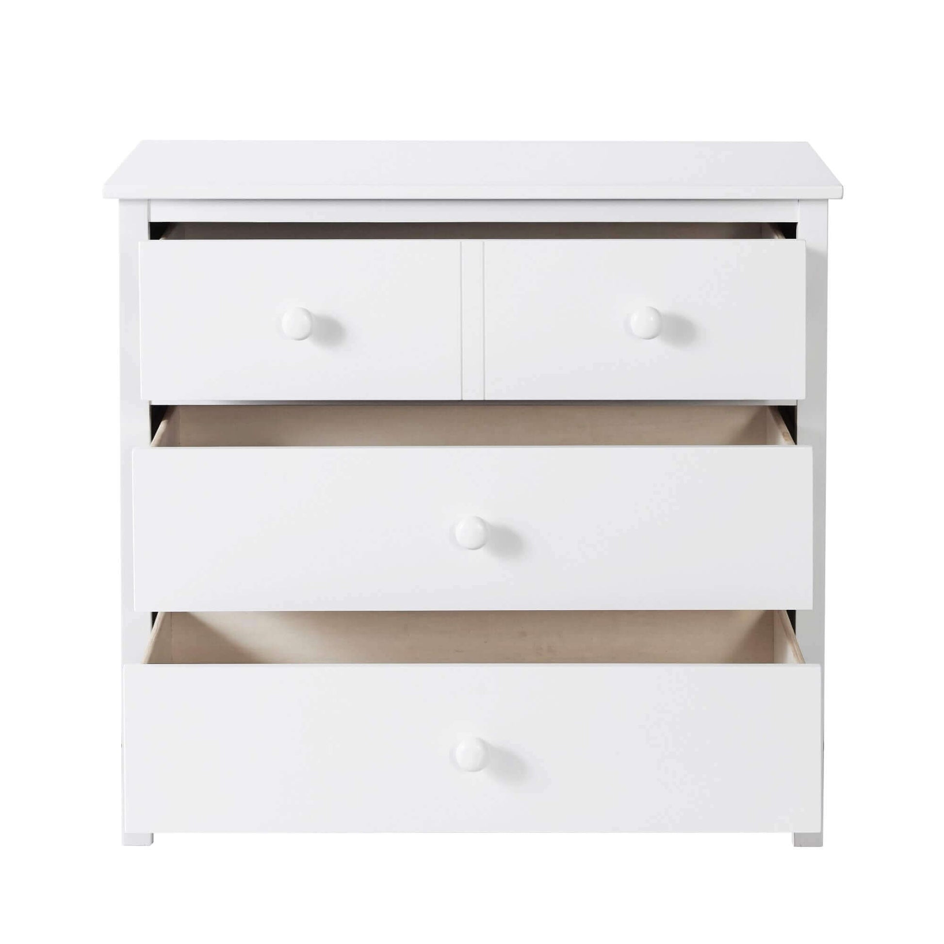 Universal 3-Drawer Dresser- RTA - Front View of Open Drawer Universal 3-Drawer Dresser Snow White