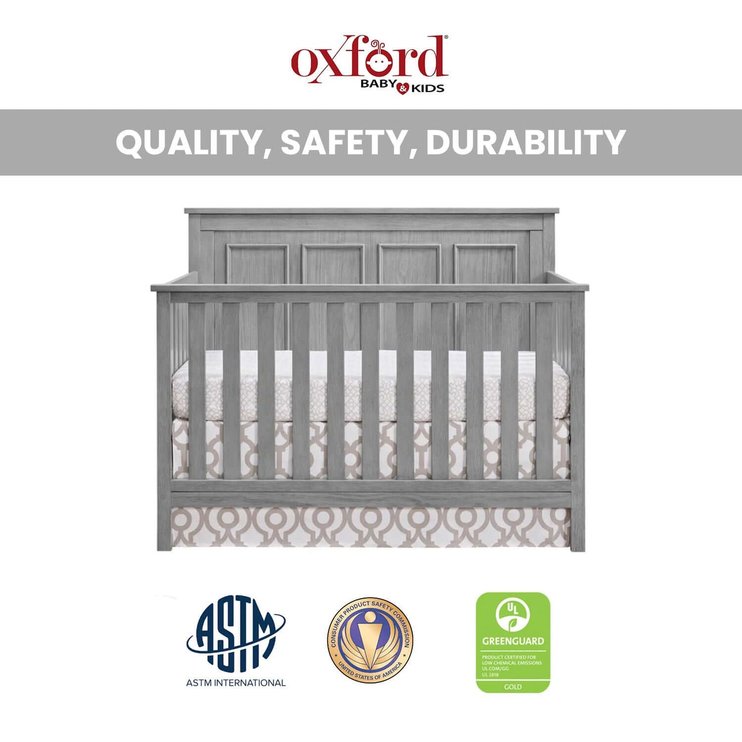 Bennett 4-in-1 Convertible Crib - Quality and Safety Image of Bennett 4-in-1 Convertible Crib Rustic Gray