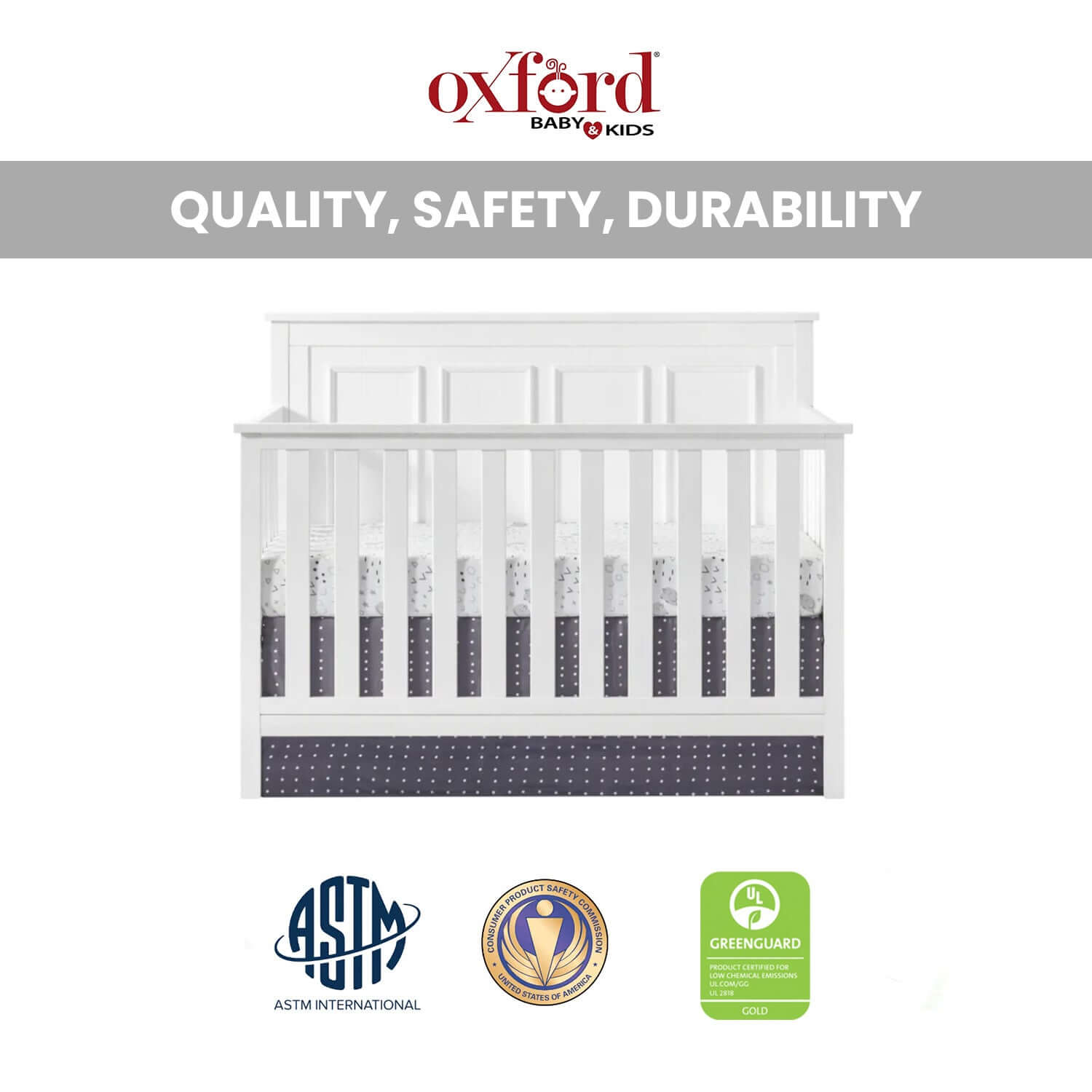 Bennett 4-in-1 Convertible Crib - Quality and Safety Image of Bennett 4-in-1 Convertible Crib Rustic White