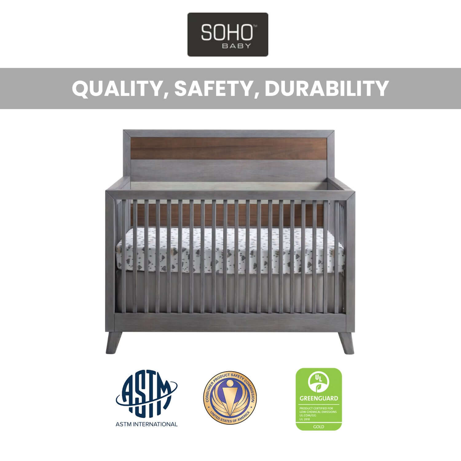 Cascade 4 In 1 Convertible Crib - Quality and Safety Image of Cascade 4 In 1 Convertible Crib Multi Tone Gray