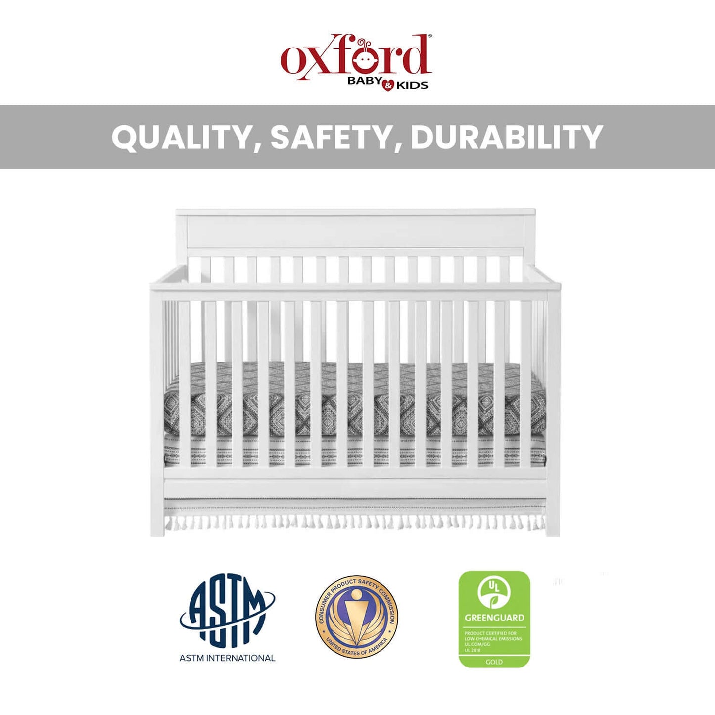Castle Hill 4-in-1 Convertible Crib - Quality and Safety Image of Castle Hill 4-in-1 Convertible Crib Barn White