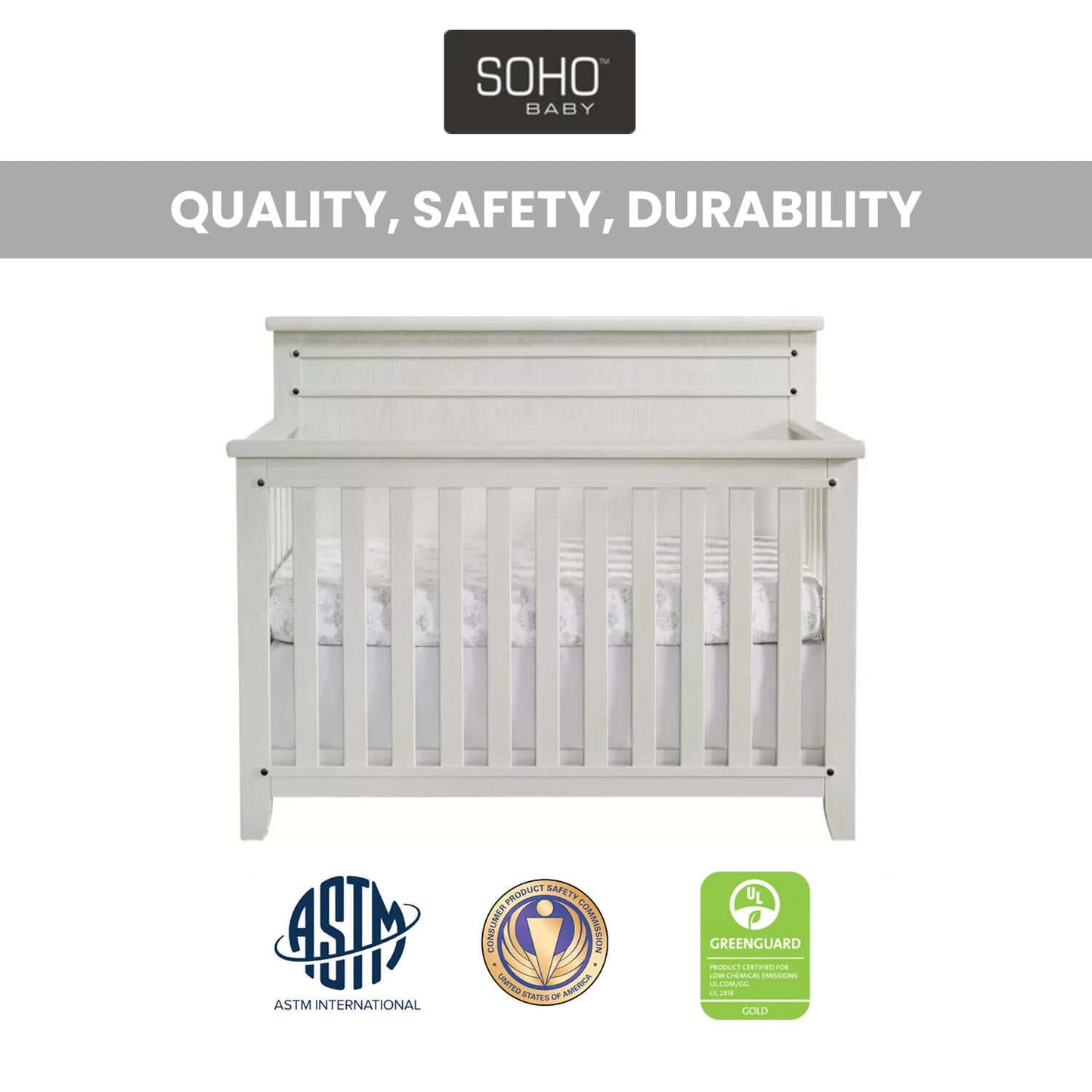 Ellison 4 In 1 Convertible Crib - Quality and Safety Image of Ellison 4 In 1 Convertible Crib Rustic White