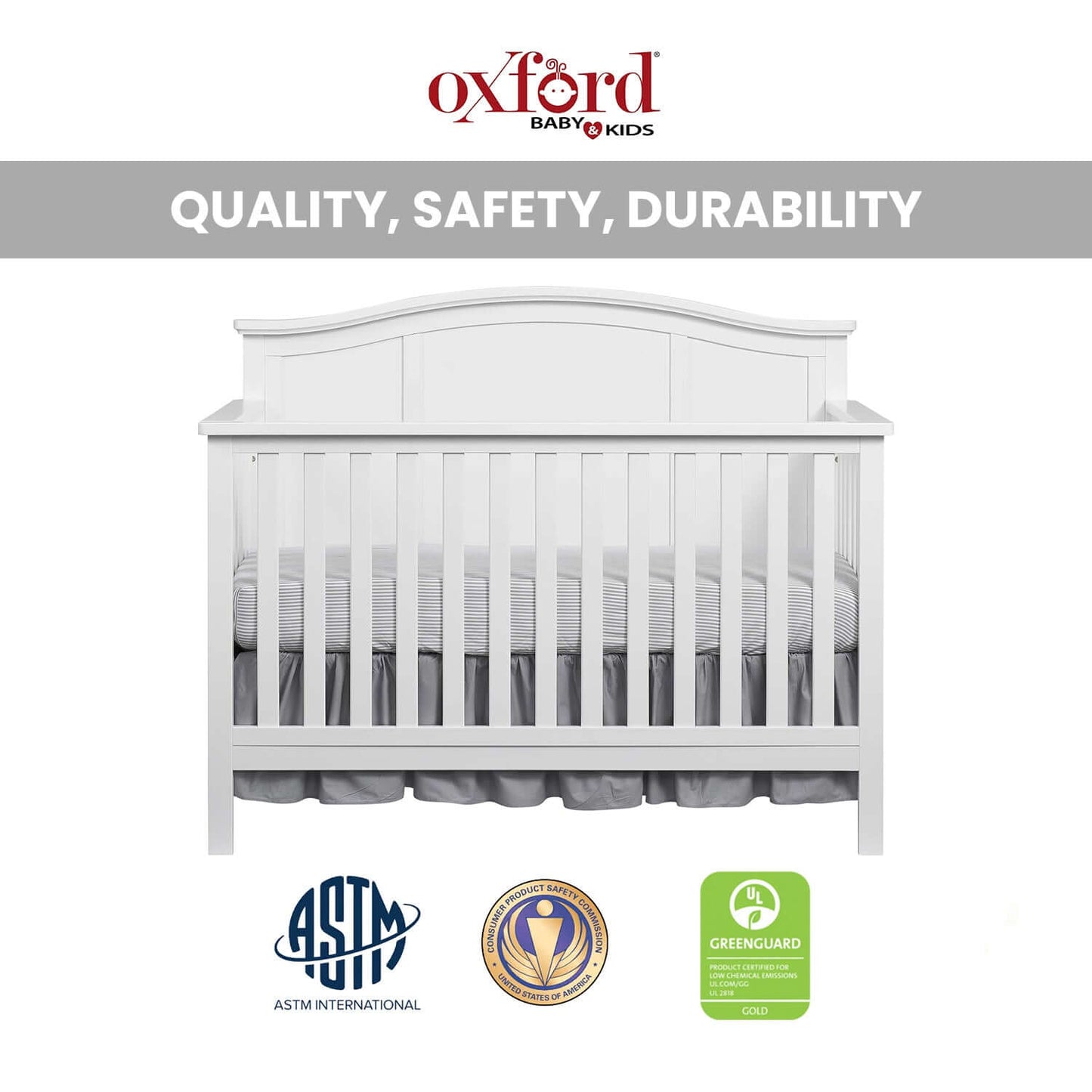 Emerson 4-in-1 Convertible Crib - Quality and Safety Image of Emerson 4-in-1 Convertible Crib Snow White
