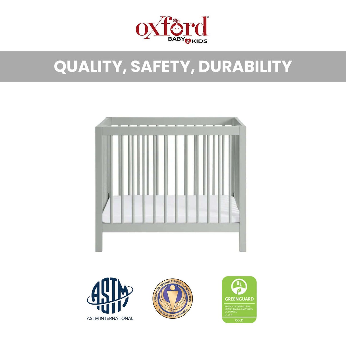 Essential Mini Convertible Crib - Quality and Safety Image Gray