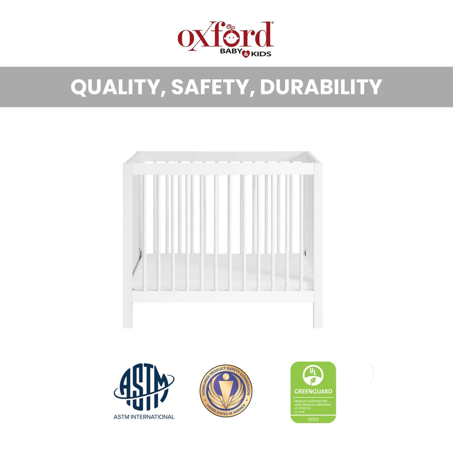 Essential Mini Convertible Crib - Quality and Safety Image White