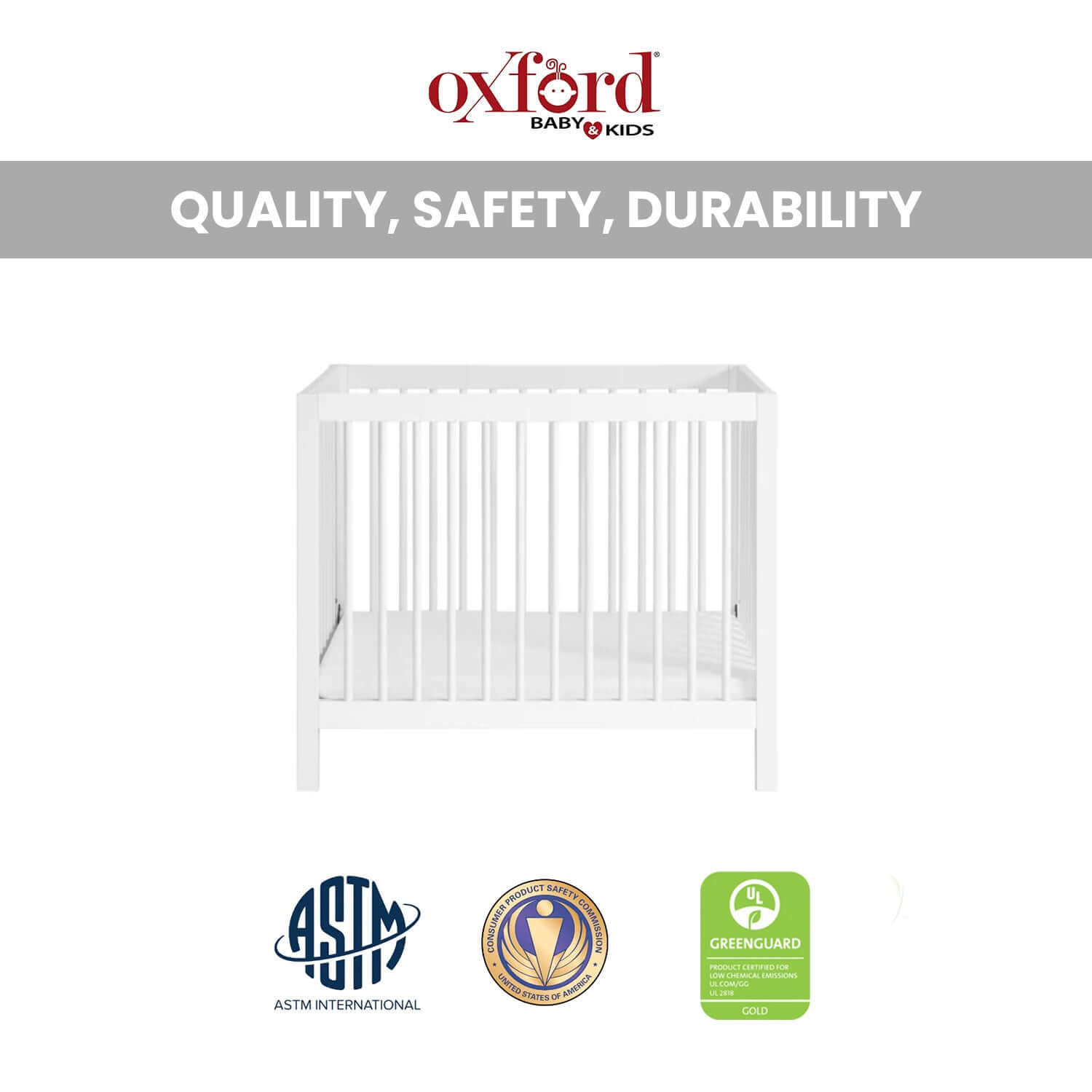 Essential Mini Convertible Crib - Quality and Safety Image White