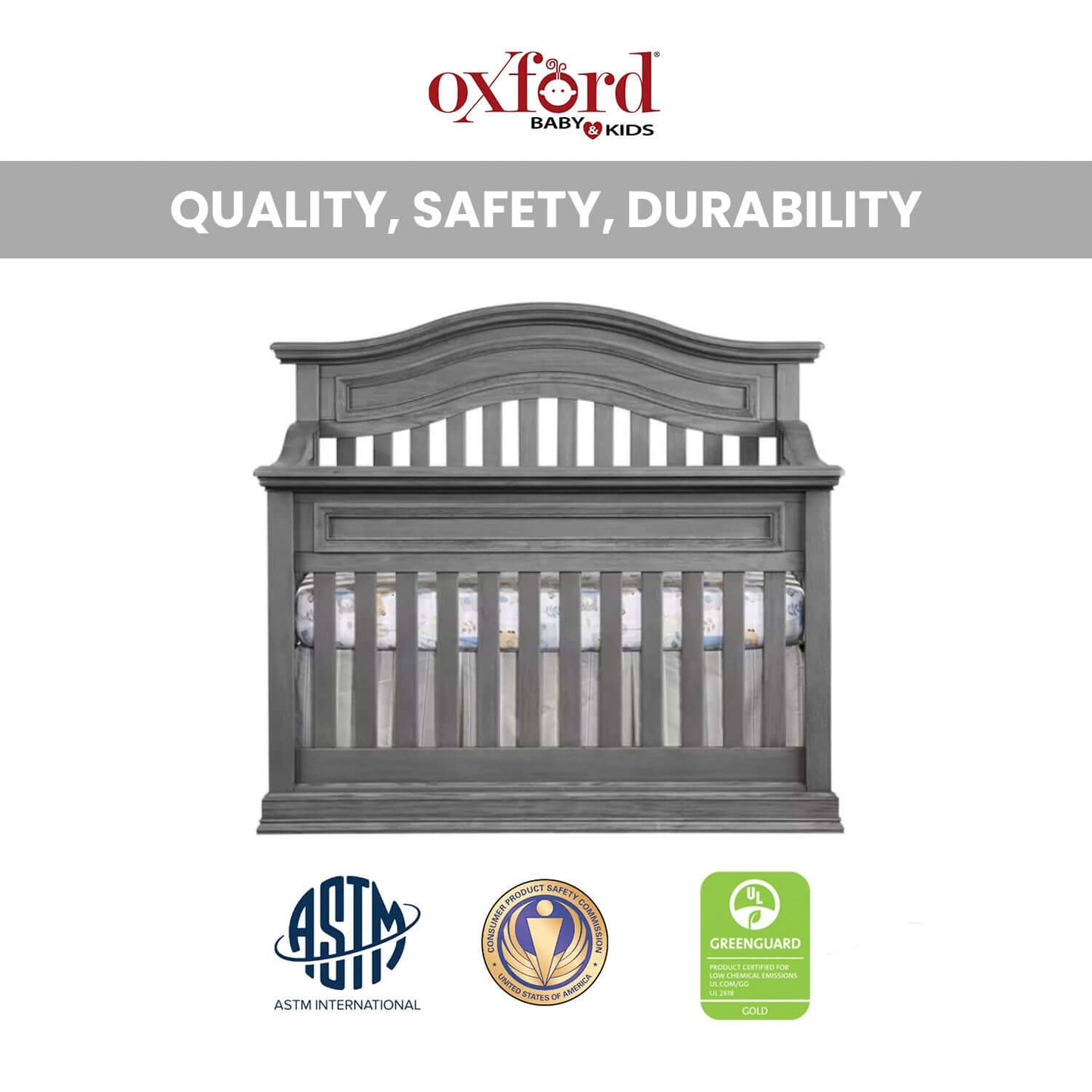 Glenbrook 4-in-1 Convertible Crib - Quality and Safety Image of Glenbrook 4-in-1 Convertible Crib Graphite Gray
