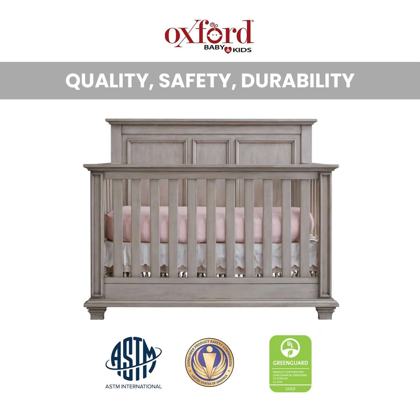 Kenilworth 4-in-1 Convertible Crib - Quality and Safety Image of Kenilworth 4-in-1 Convertible Crib Stone Wash