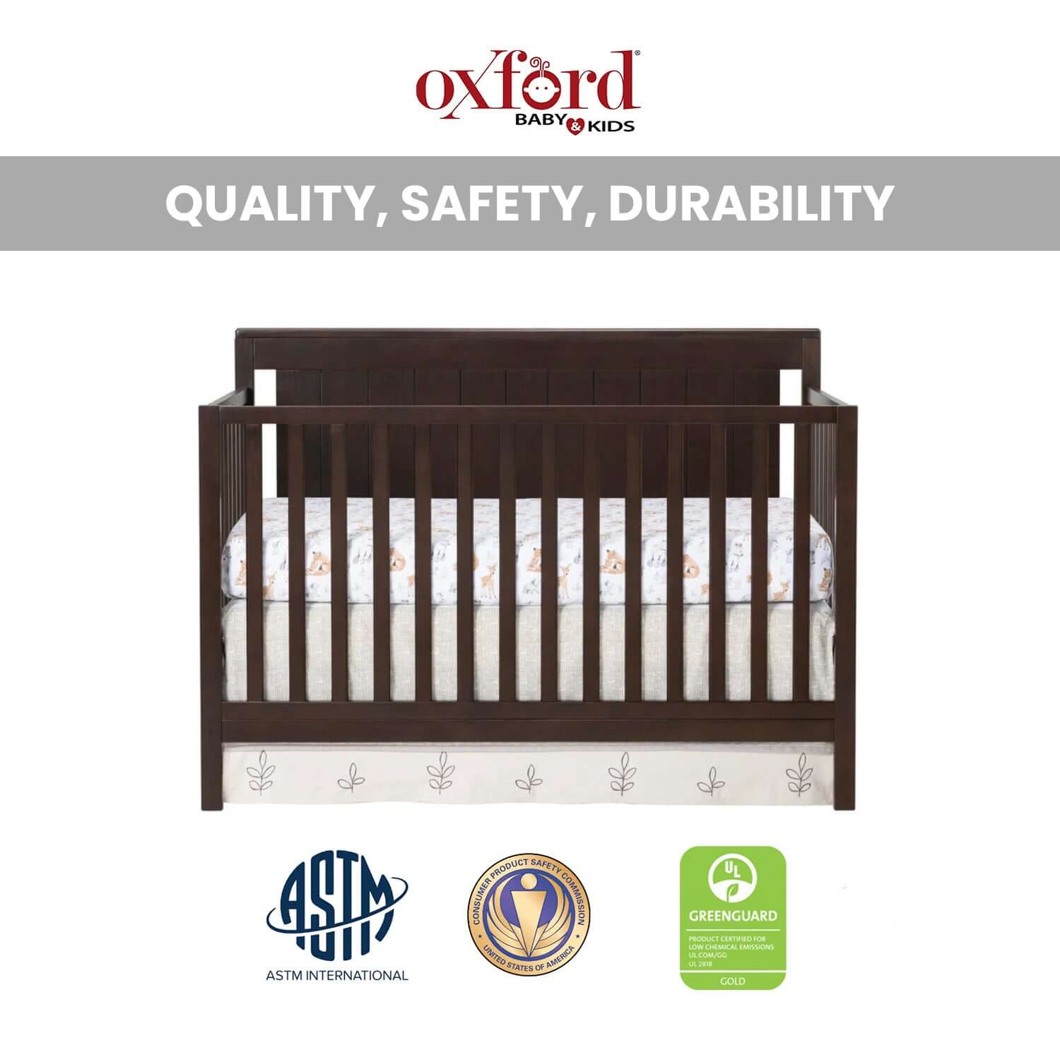 Lazio 4-in-1 Convertible Crib - Quality and Safety Image of Lazio 4-in-1 Convertible Crib Espresso