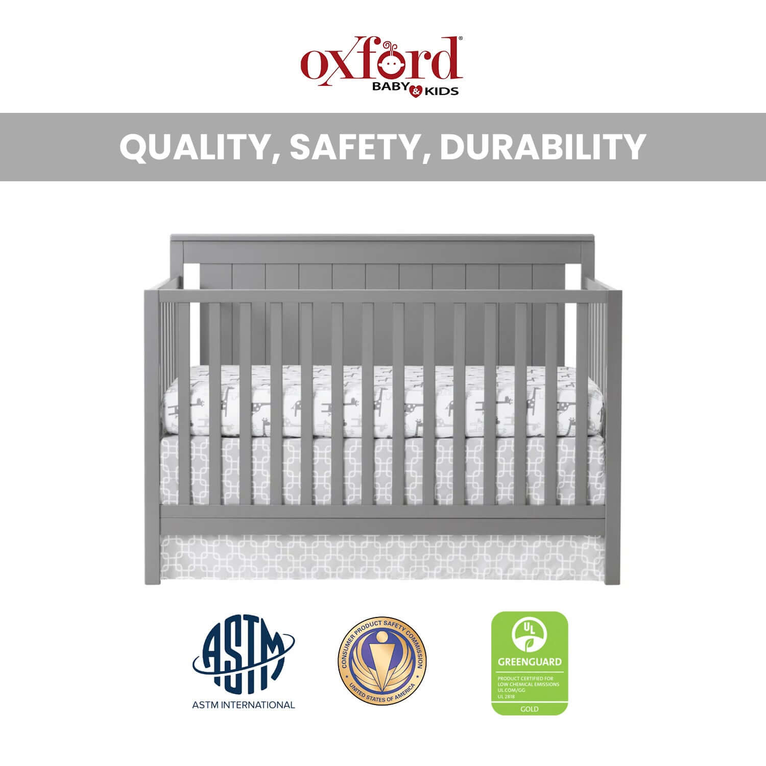 Lazio 4-in-1 Convertible Crib - Quality and Safety Image of 4-in-1 Convertible Crib Dove Gray