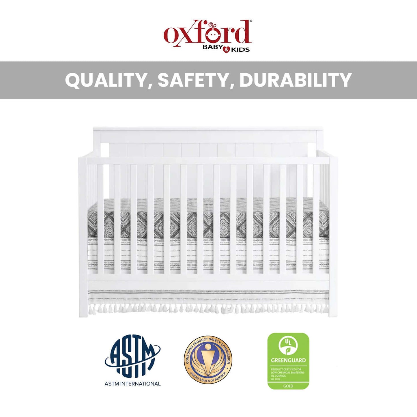 Lazio 4-in-1 Convertible Crib - Quality and Safety Image of Lazio 4-in-1 Convertible Crib Snow White