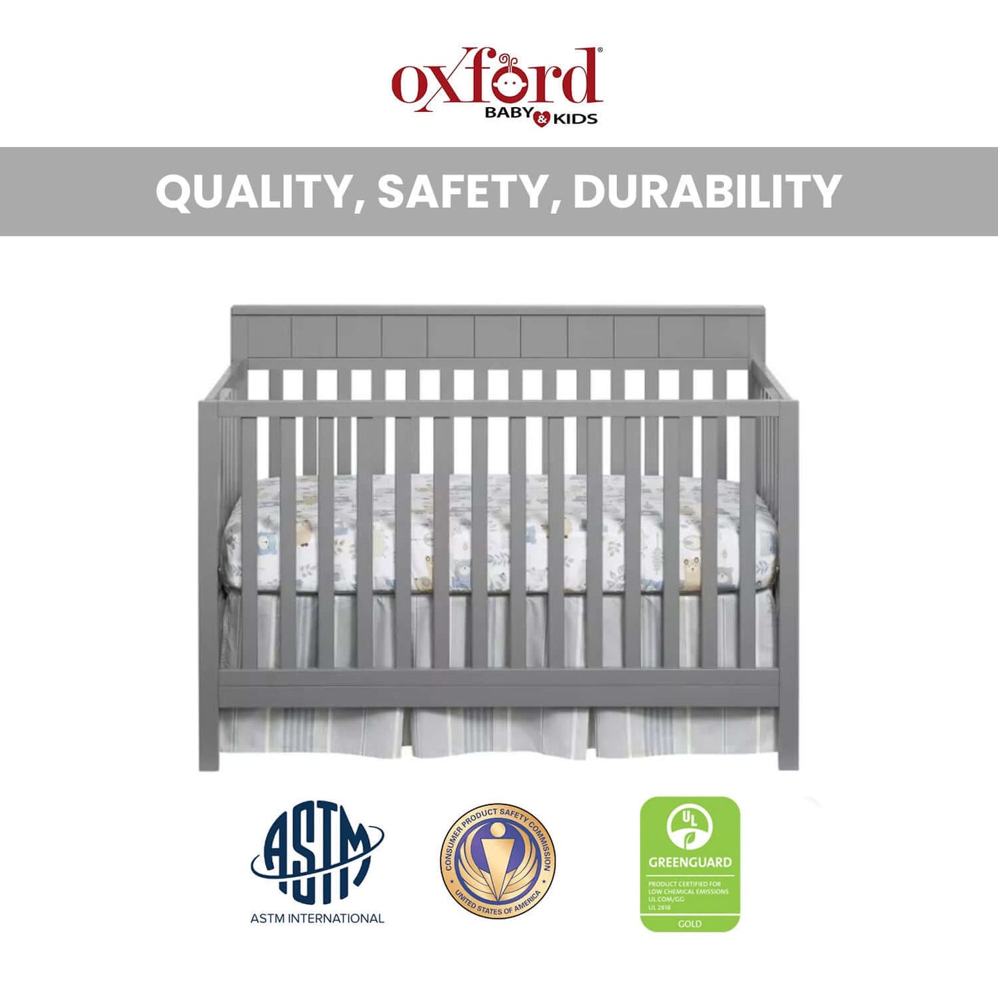 Logan 4-in-1 Convertible Crib - Quality And Safety Image of Logan Full Sized Bed Dove Gray