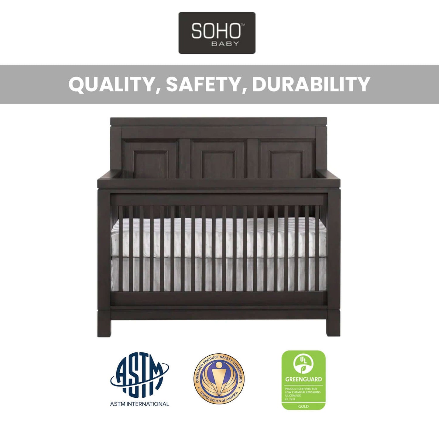Manchester 4 In 1 Convertible Crib - Quality and Safety Image of Manchester 4 In 1 Convertible Crib Black Iron
