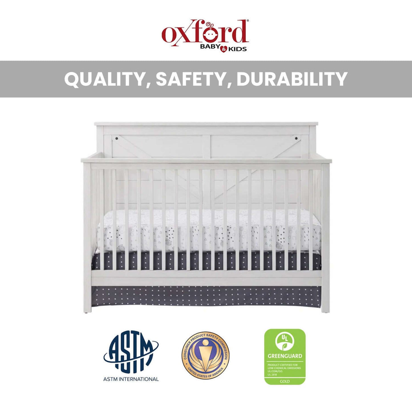 Montauk 4-in-1 Convertible Crib - Quality and Safety Image of Montauk 4-in-1 Convertible Crib Barn White