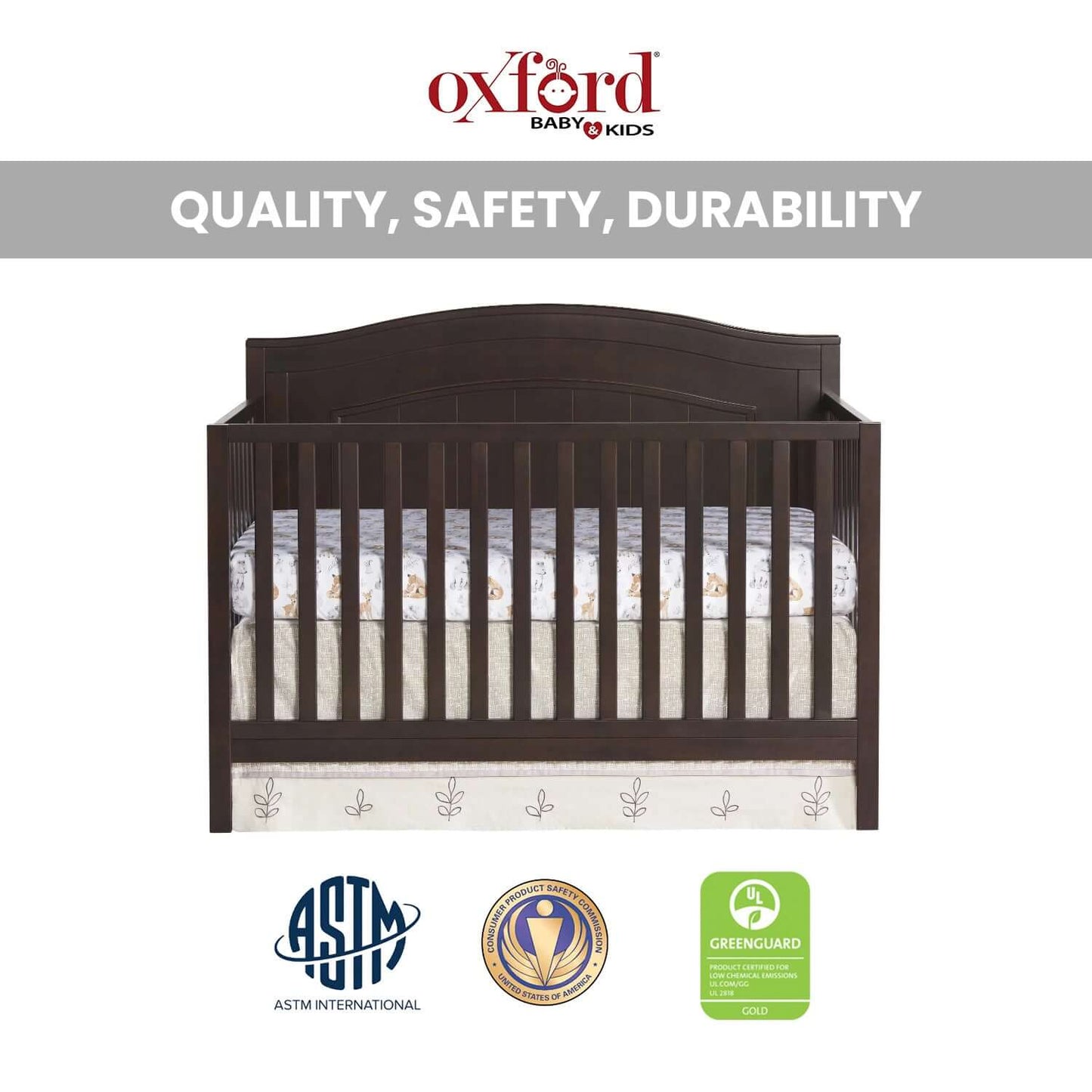 Nolan 4 in 1 Convertible Crib - Quality and Safety Image of Nolan 4 in 1 Convertible Crib Espresso