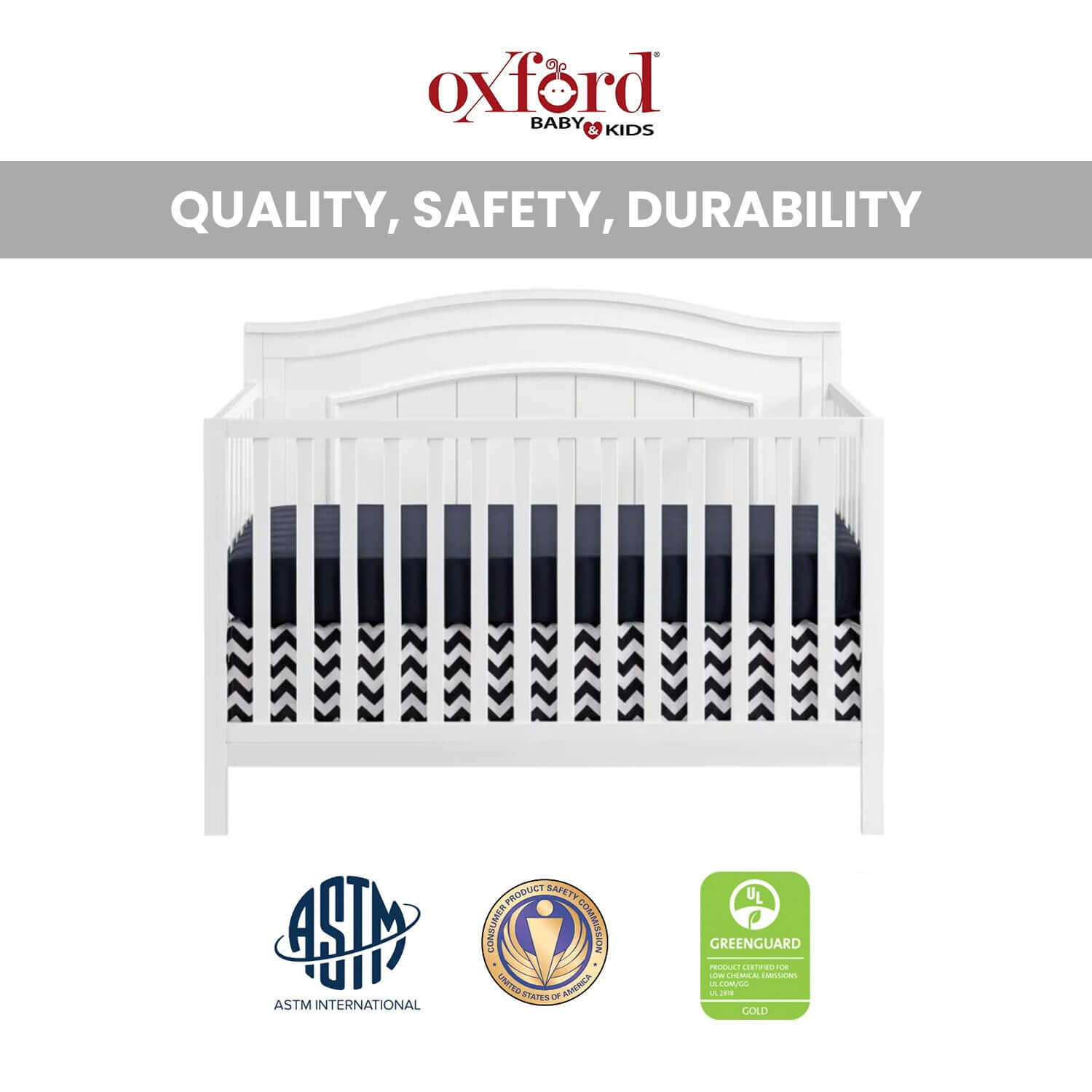Nolan 4 in 1 Convertible Crib - Quality and Safety Image of Nolan 4 in 1 Convertible Crib Snow White