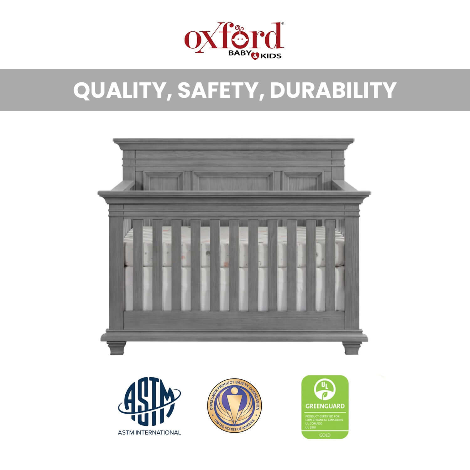 Weston 4 In 1 Convertible Crib - Quality and Safety Image of Weston Full Sized Bed Graphite Gray