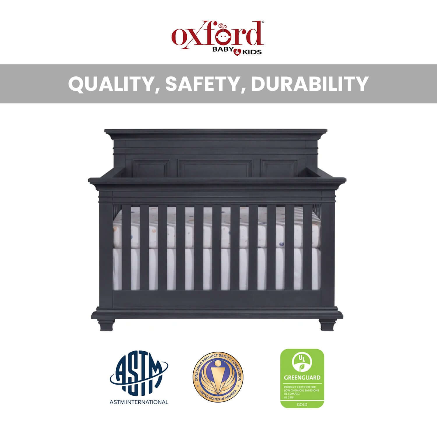 Weston 4 In 1 Convertible Crib - Quality and Safety Image of Weston Full Sized Bed Midnight Slate