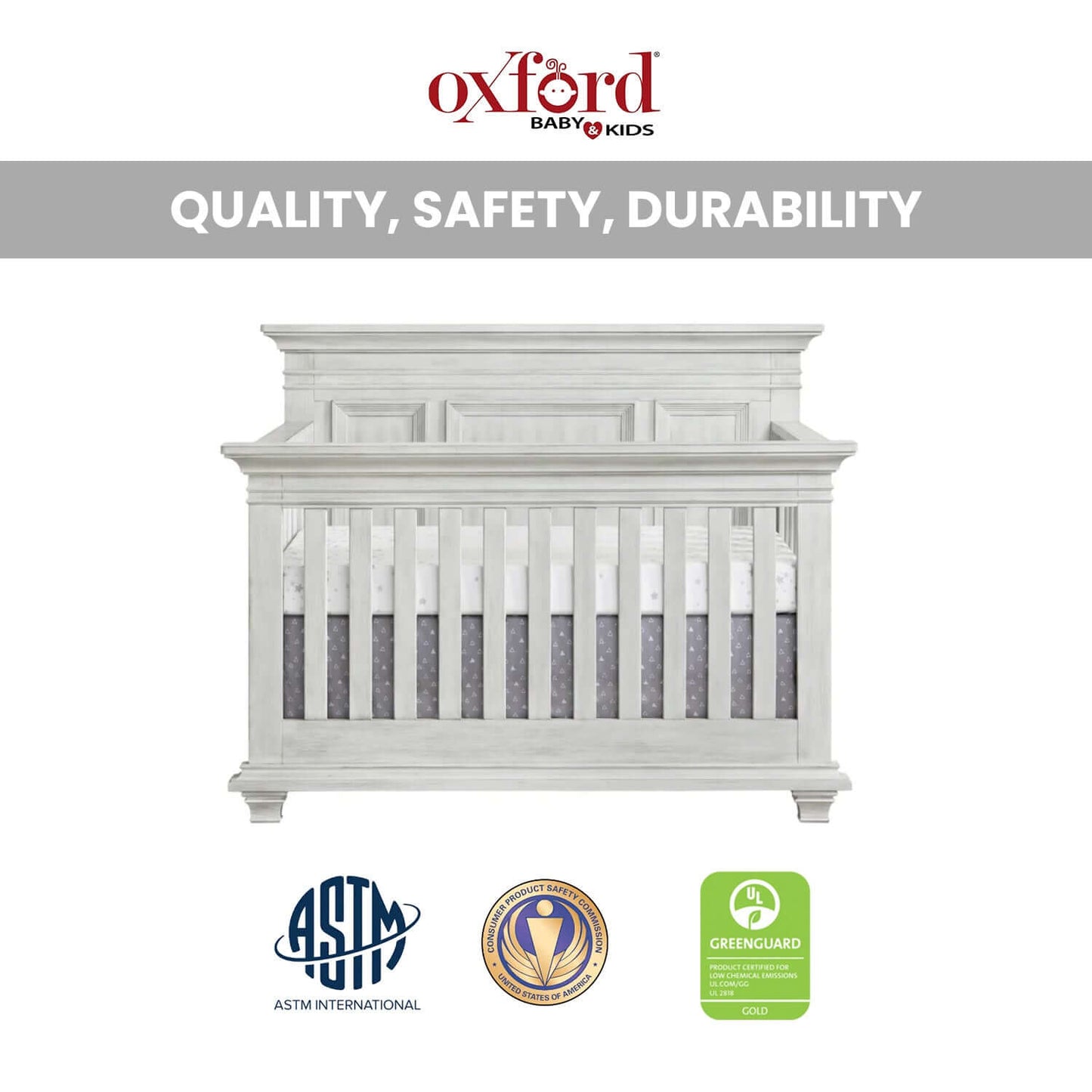 Weston 4 In 1 Convertible Crib - Quality and Safety Image of Weston Full Sized Bed Vintage White