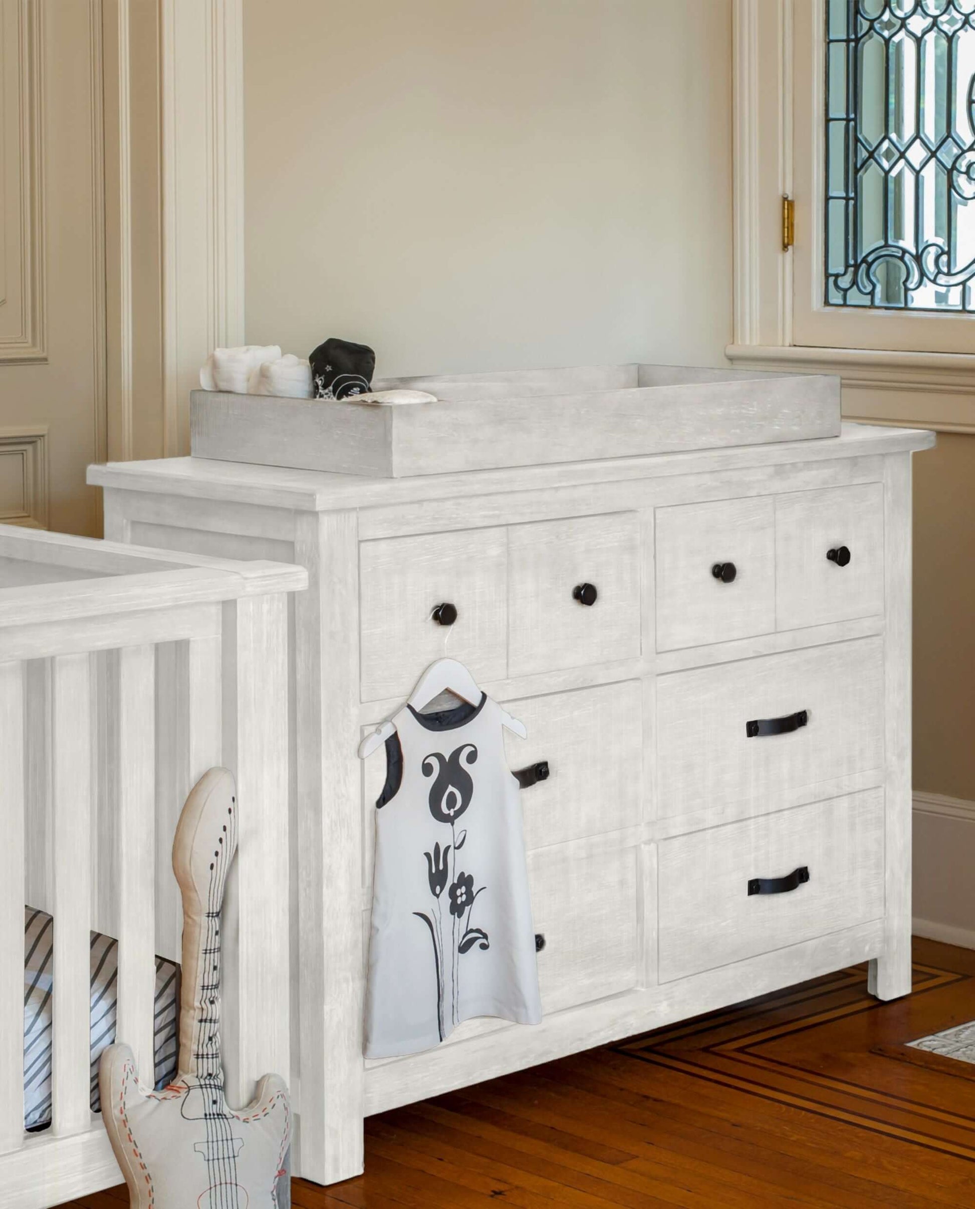 Relic Changer Tray - Lifestyle Image Side View of Changer Tray Cloud on Top of Double Drawer Dresser