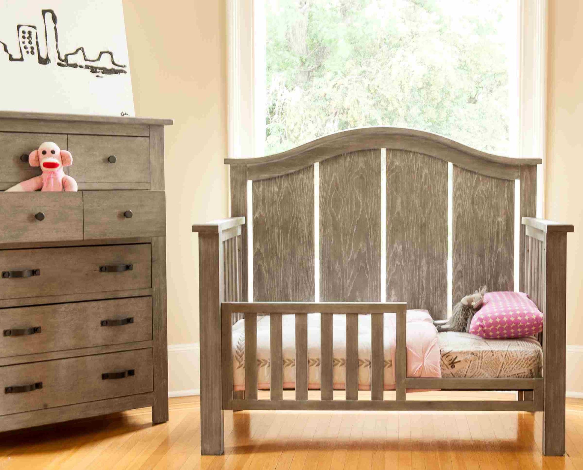 Relic 5 Drawer Chest - Lifestyle Image Side View of 5 Drawer Chest with 1 Drawer Open Fossil