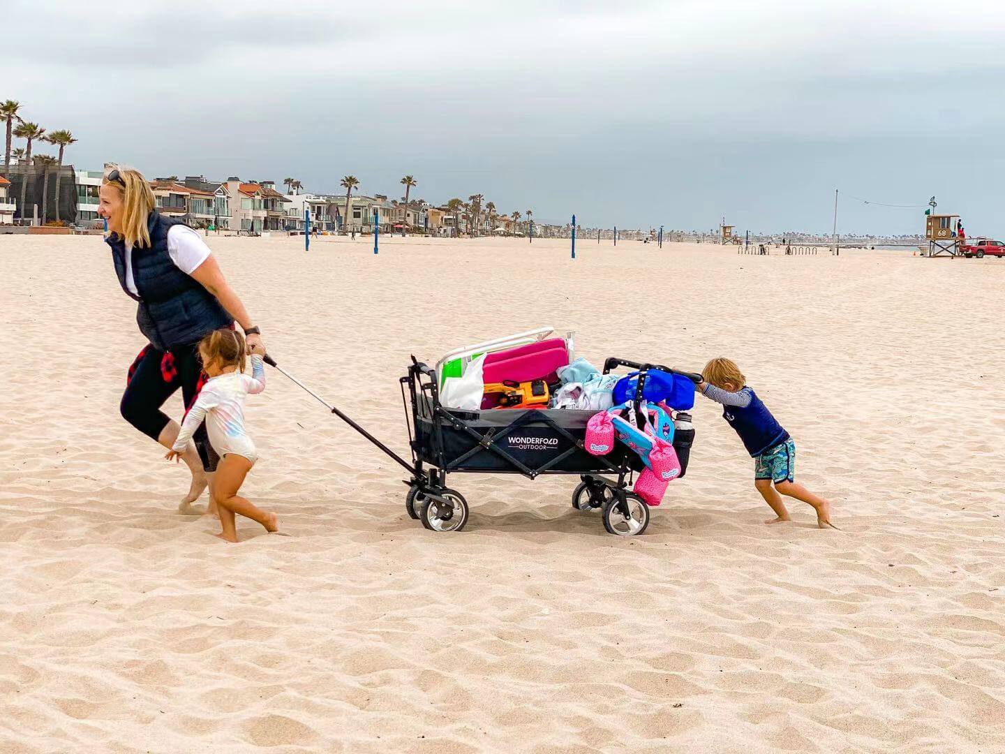 S4 Push and Pull Folding Wagon with Canopy & Brakes - Lifestyle Image of The Wagon S4 Black