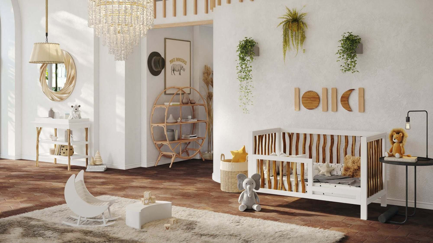 Branch Open Shelf Changing Table - Lifestyle Image of Open Shelf Changing Table Acacia With Other Branch Products