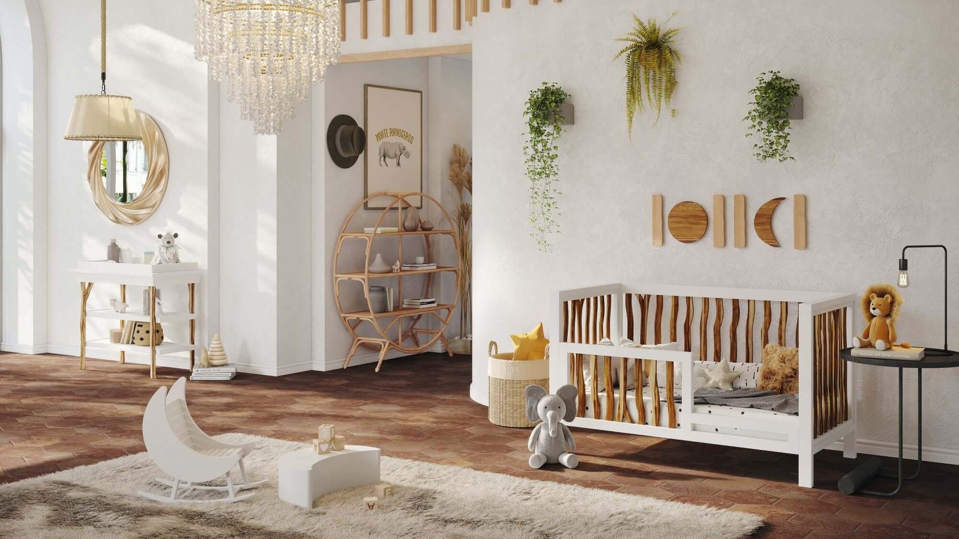 Branch Open Shelf Changing Table - Lifestyle Image of Open Shelf Changing Table Acacia With Other Branch Products