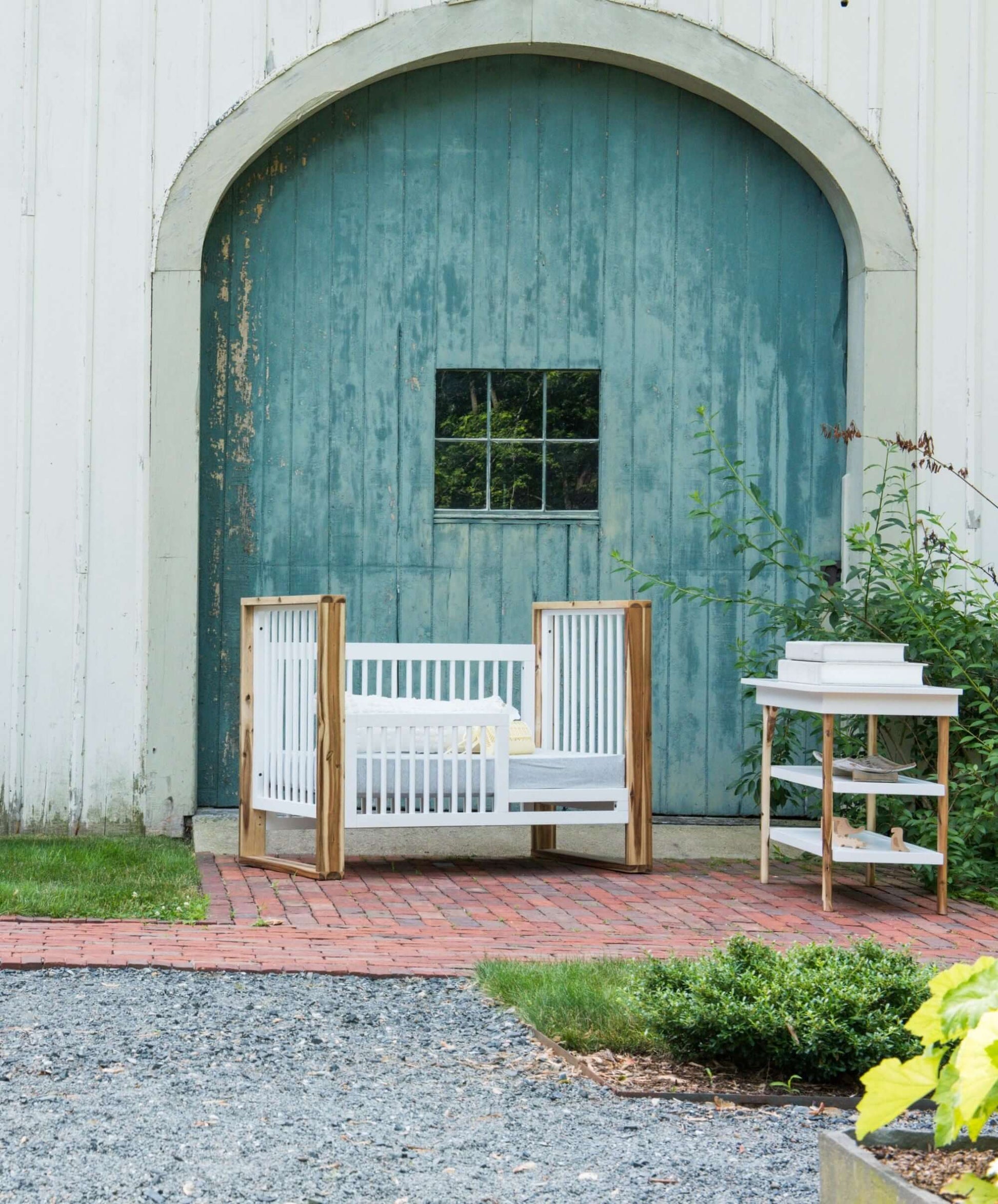 True Traditional 3 in 1 Crib - Outdoor Lifestyle Image of Traditional 3 in 1 Crib Acacia With Snow