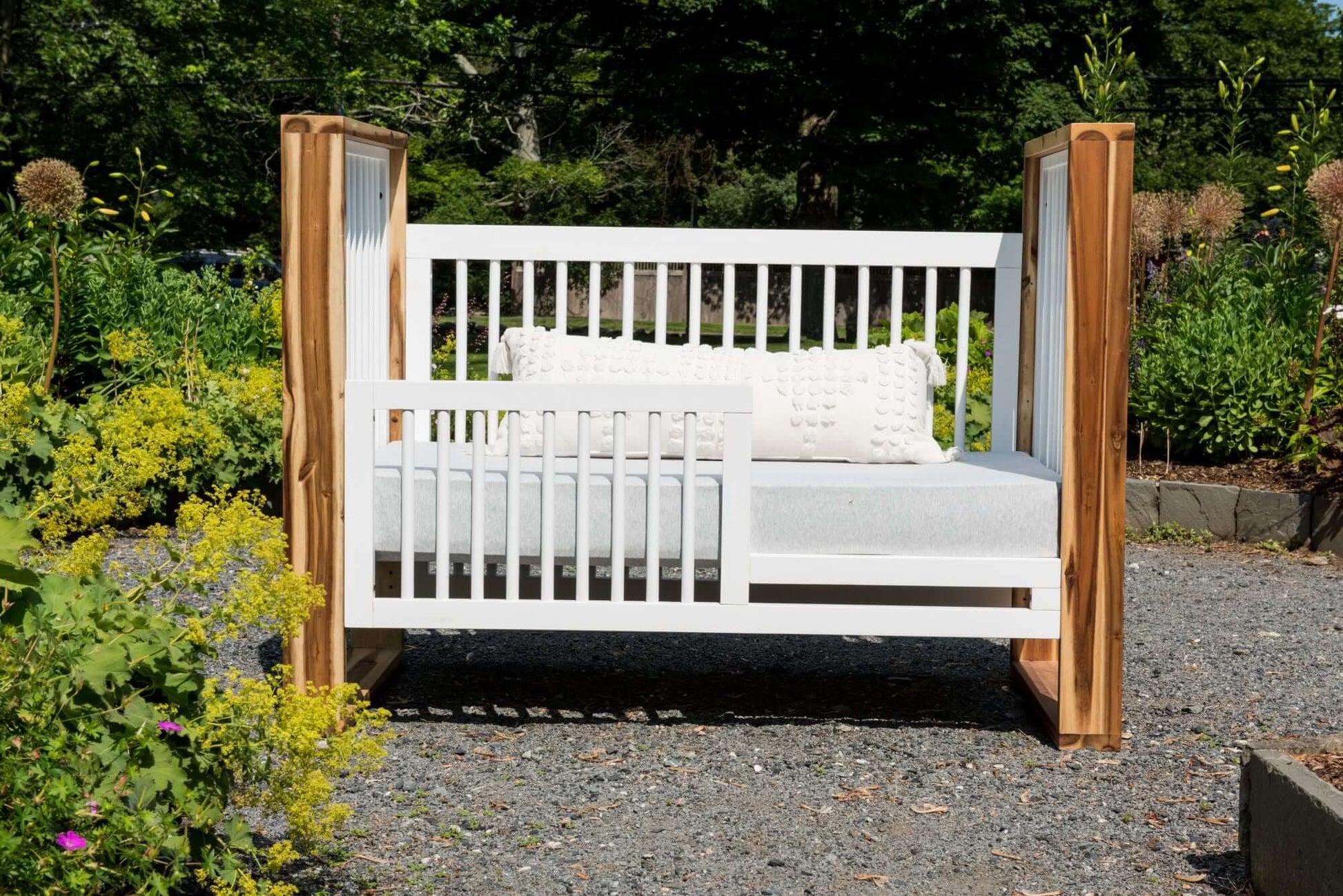 True Traditional 3 in 1 Crib -  Outdoor Lifestyle Image of Traditional 3 in 1 Crib Acacia With Snow