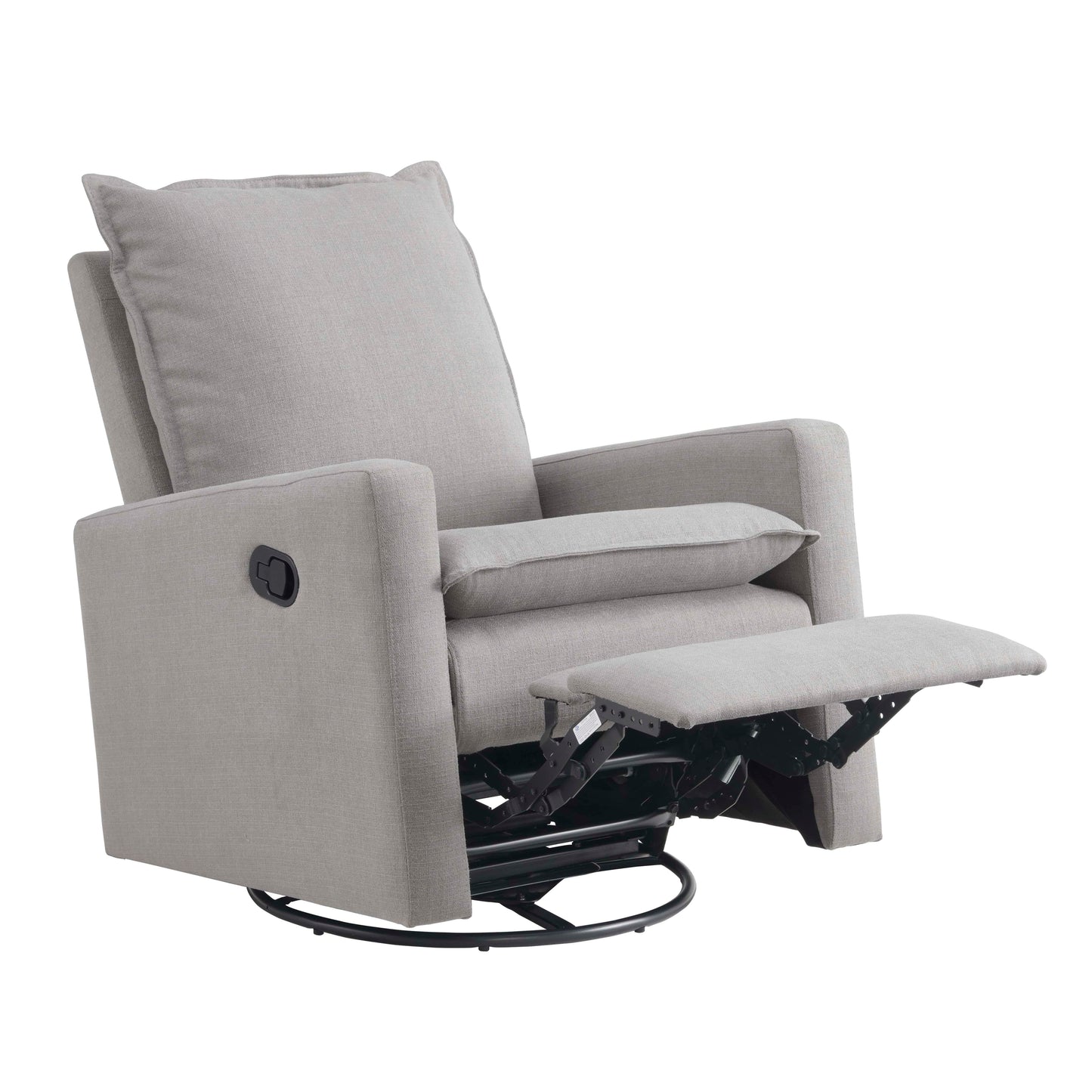 Uptown Nursery Swivel Rocker and Recliner - Inclined Side View of Uptown Nursery Swivel Rocker and Recliner Gray with Plush rocker