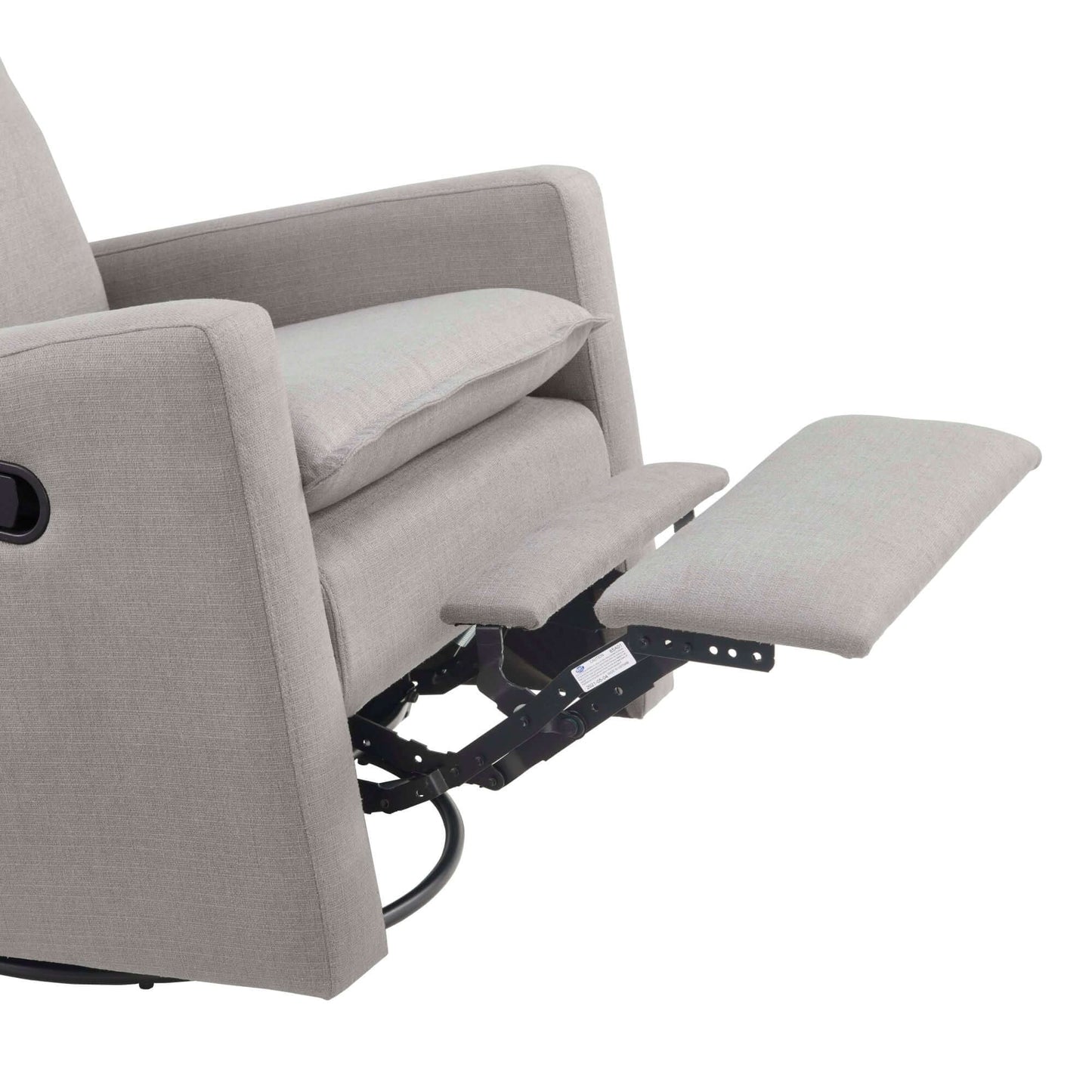 Uptown Nursery Swivel Rocker and Recliner - Zoomed Side View of Plush rocker of Plush rocker Gray