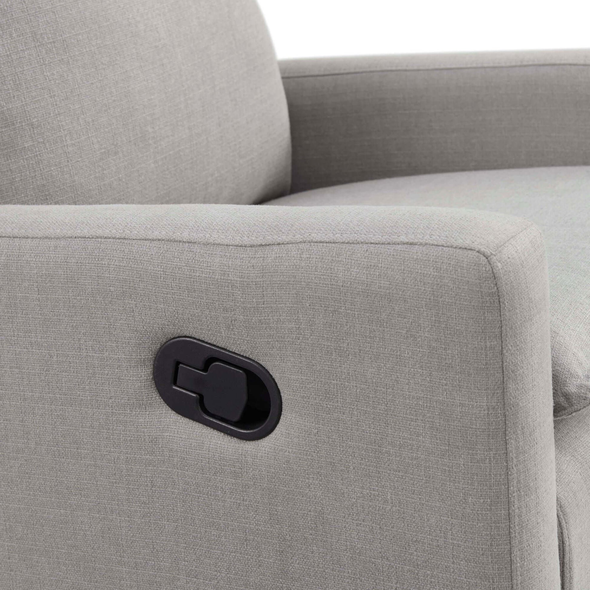 Uptown Nursery Swivel Rocker and Recliner - Zoomed View of Manual Recliner Button of Uptown Nursery Swivel Rocker and Recliner Gray
