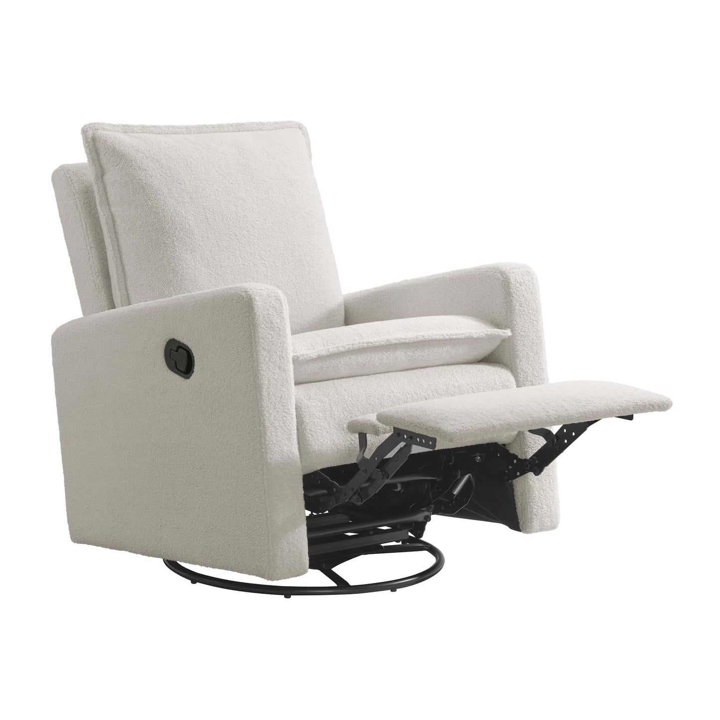 Uptown Nursery Swivel Rocker and Recliner - Inclined Side View of Uptown Nursery Swivel Rocker and Recliner Bounce White with Plush rocker