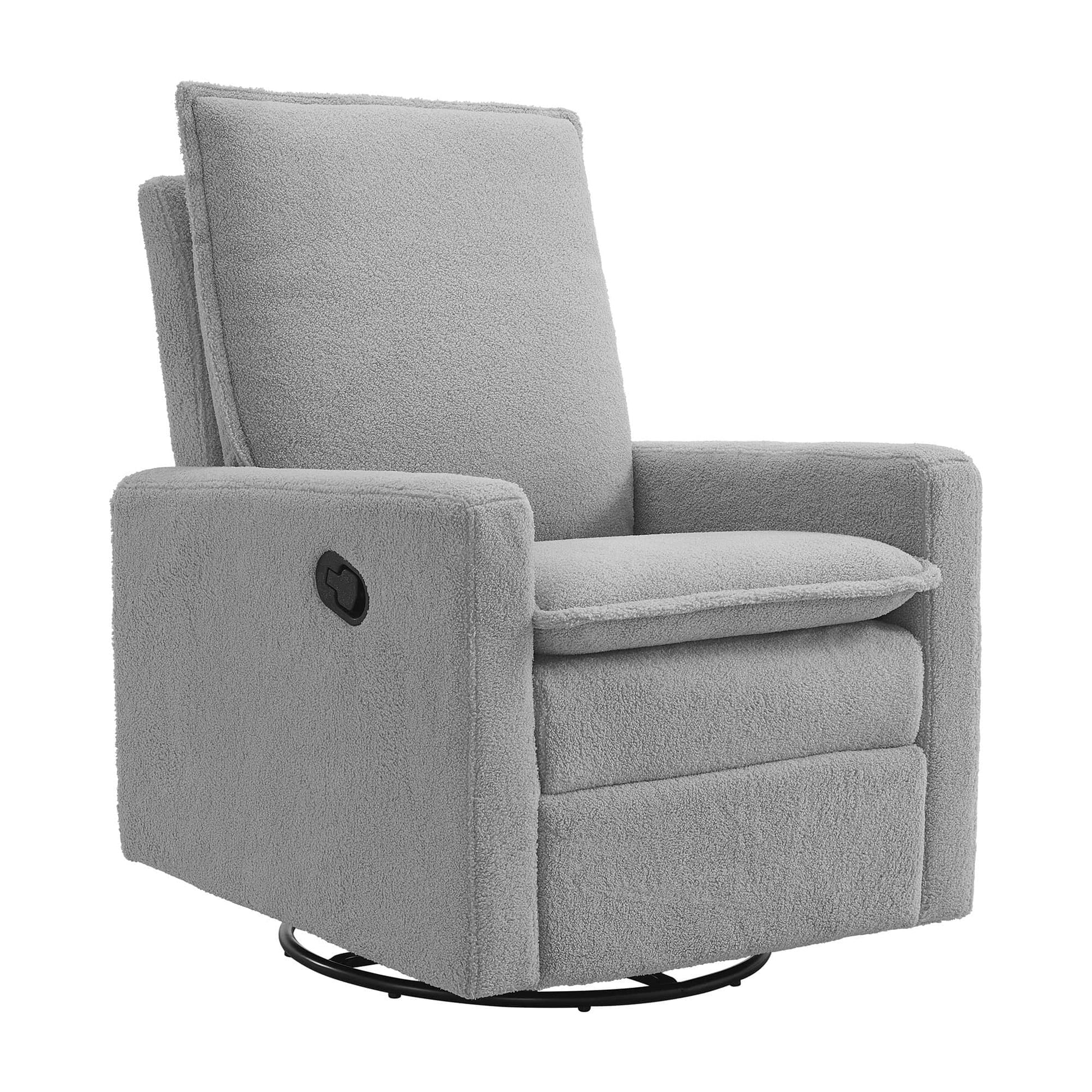 Uptown Nursery Swivel Rocker and Recliner - Inclined Side View of Uptown Nursery Swivel Rocker and Recliner Boucle Koala Gray