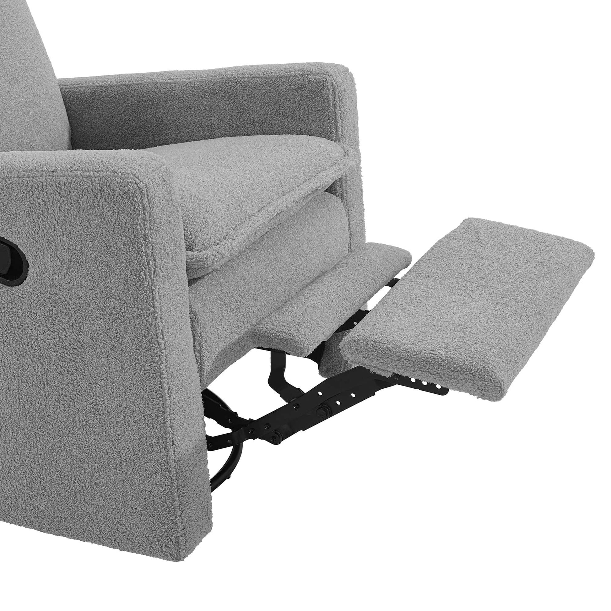 Uptown Nursery Swivel Rocker and Recliner - Zoomed Side View of Plush rocker of Plush rocker Bounce White
