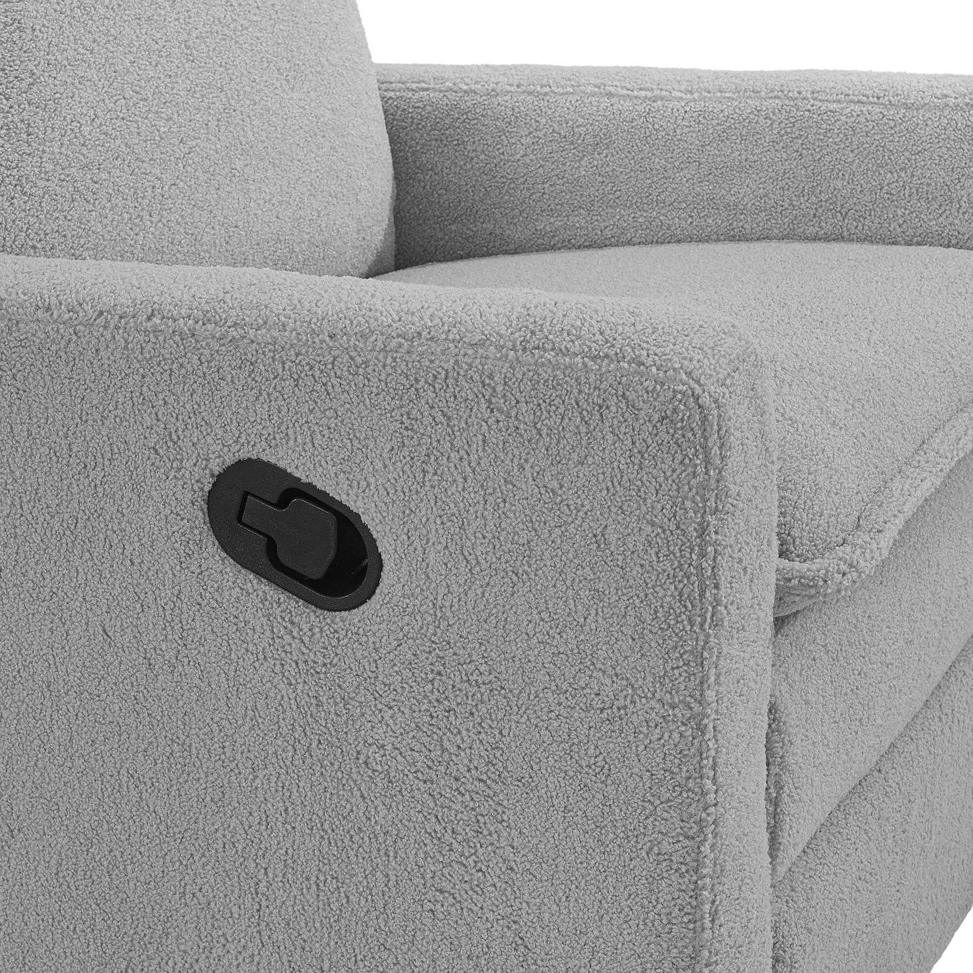 Uptown Nursery Swivel Rocker and Recliner - Zoomed View of Manual Recliner Button of Uptown Nursery Swivel Rocker and Recliner Bounce White