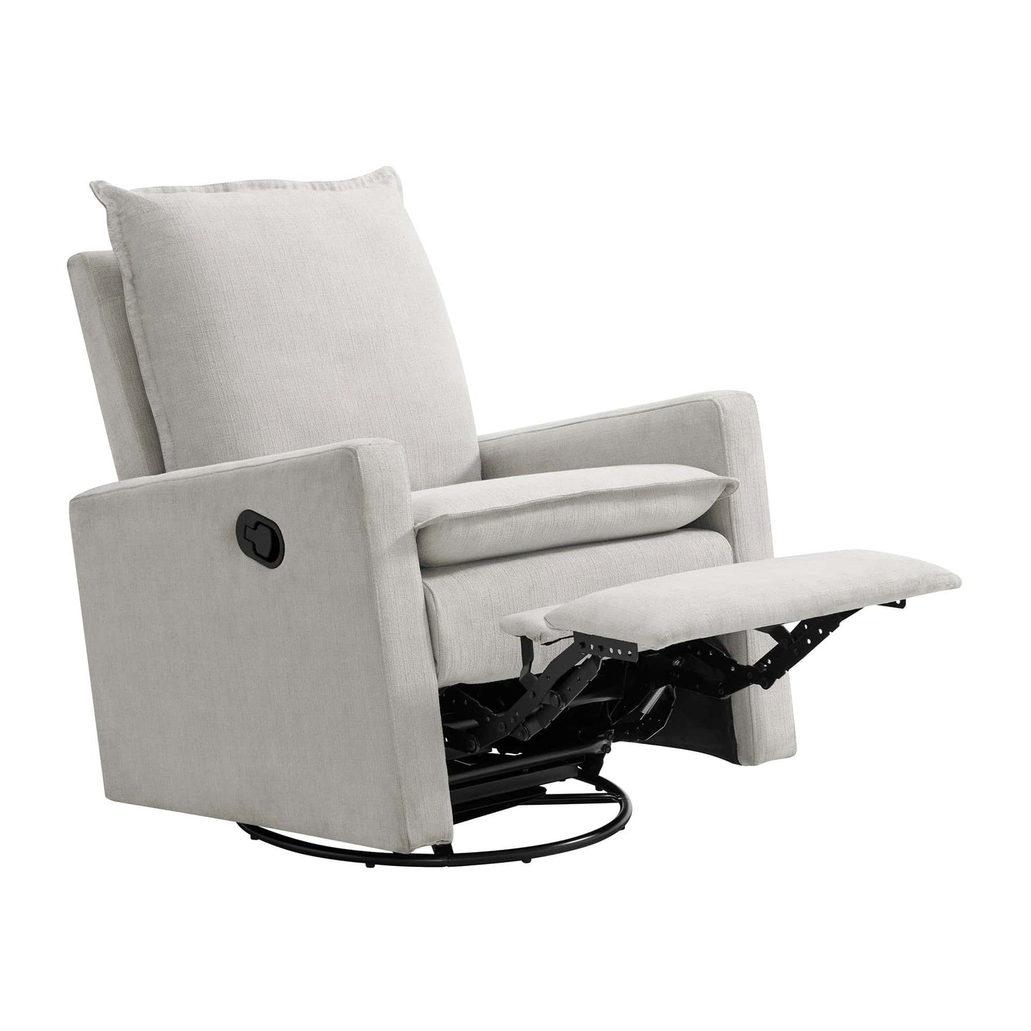 Uptown Nursery Swivel Rocker and Recliner - Inclined Side View of Uptown Nursery Swivel Rocker and Recliner Sand with Plush rocker