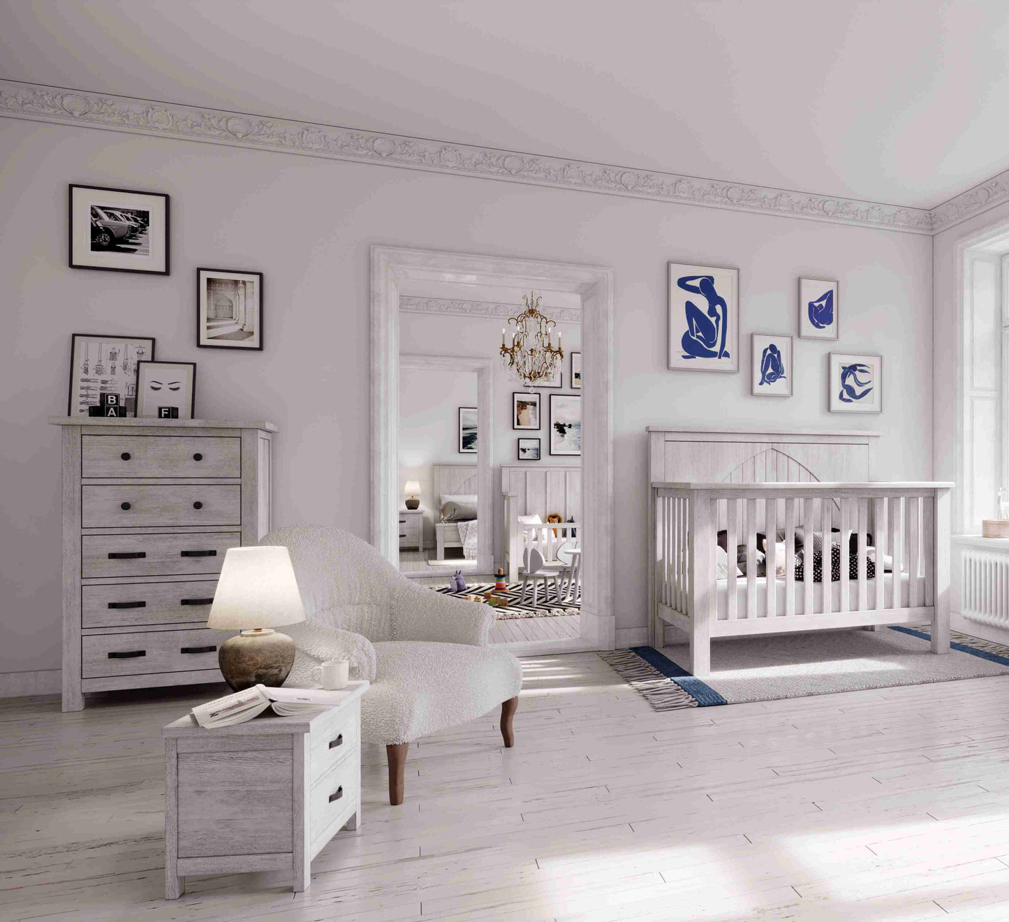 Relic 5 Drawer Chest - Lifestyle Image Front View of 5 Drawer Chest Cloud Behind Night Stand-1