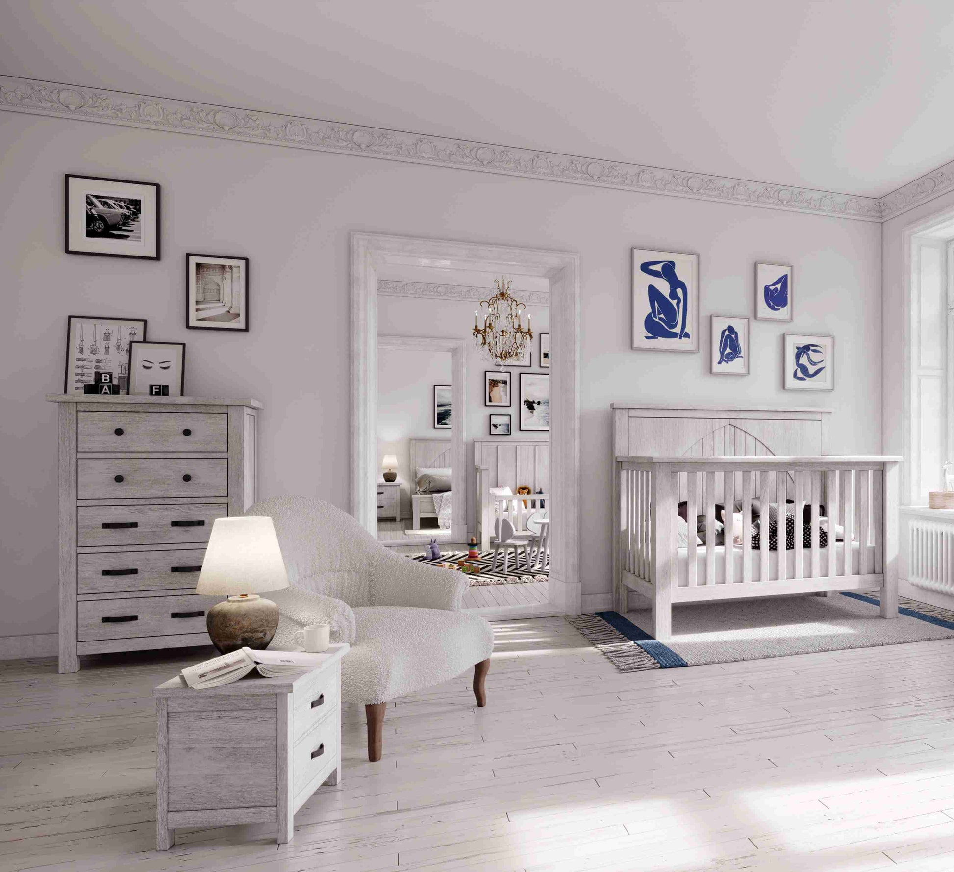 Relic 5 Drawer Chest - Lifestyle Image Front View of 5 Drawer Chest Cloud Behind Night Stand-1