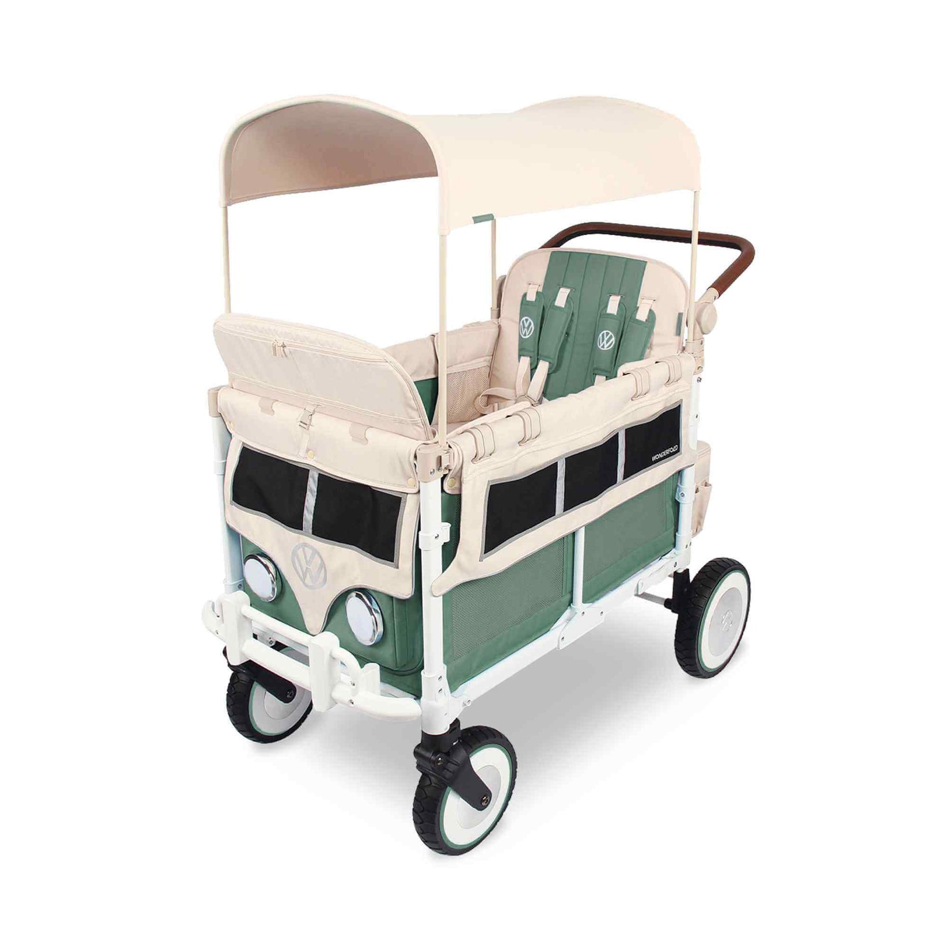 VW4 Volkswagen Stroller Wagon - Inclined Front View of the Wagon Green