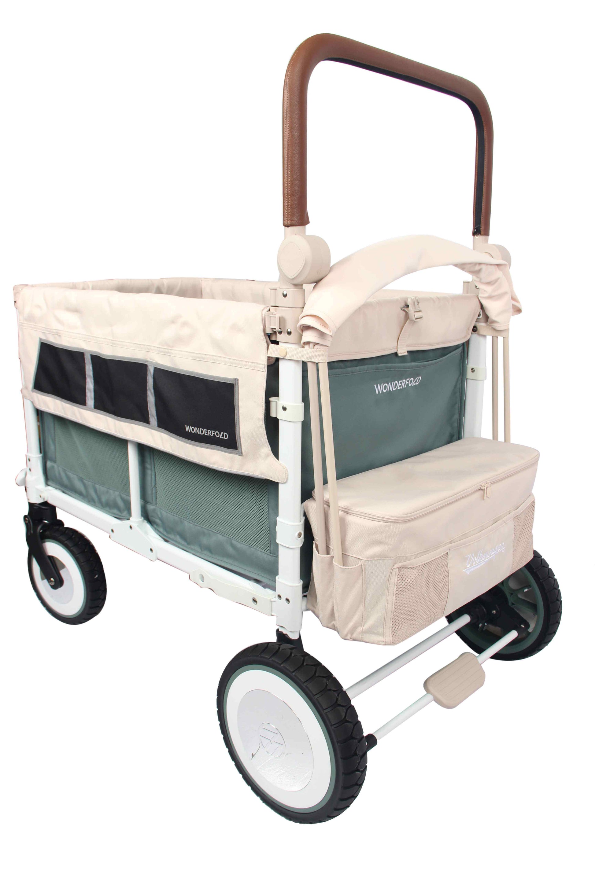 VW4 Volkswagen Stroller Wagon - Inclined Rear View of the Wagon Green