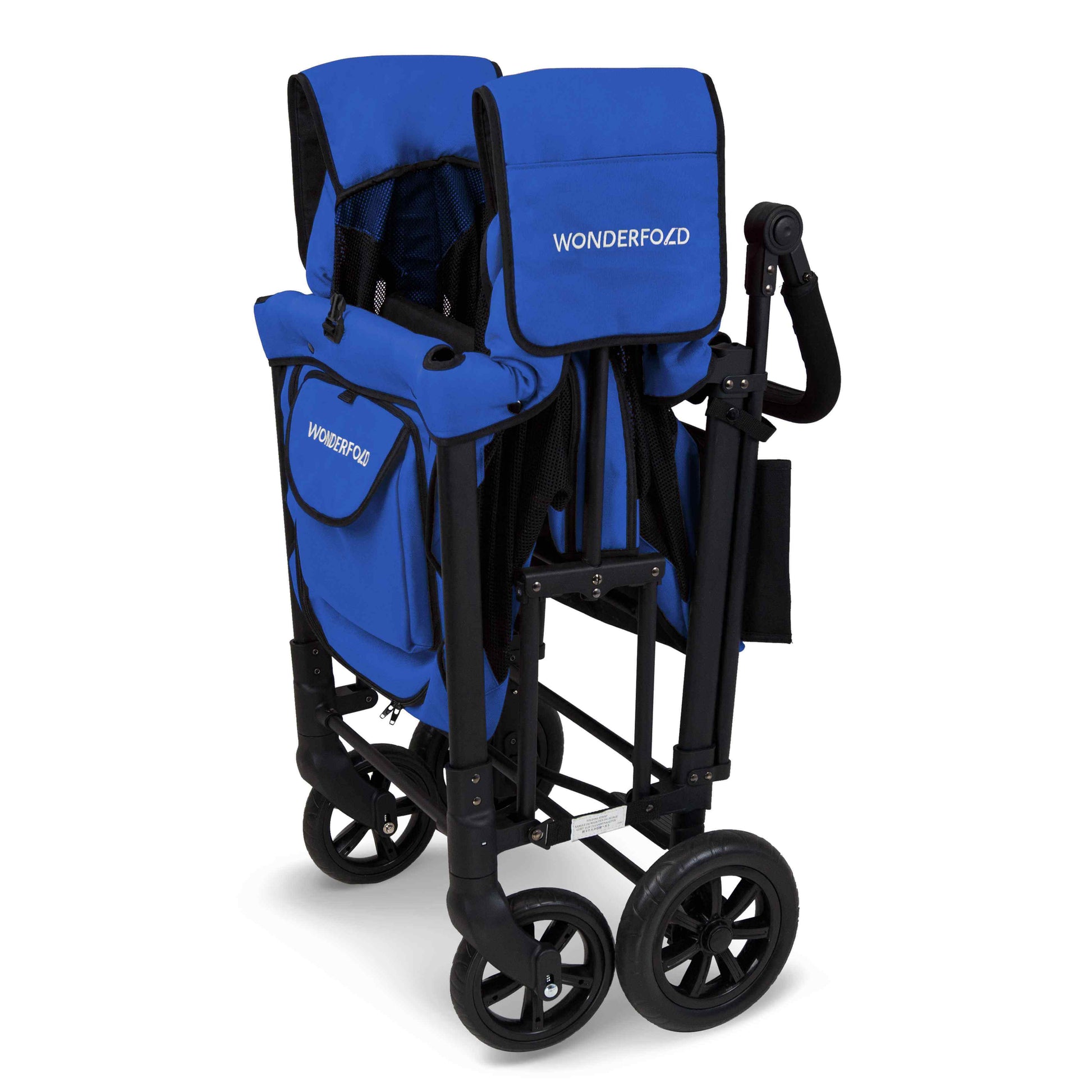 W2 Original + Double Stroller Wagon - Inclined Side View of Folded W2 Original + Double Stroller Wagon Blue