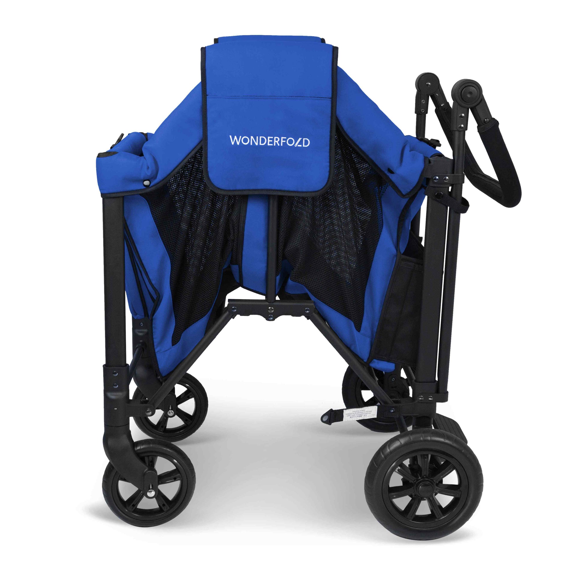 W2 Original + Double Stroller Wagon - Side View of Half Folded W2 Original + Double Stroller Wagon Blue