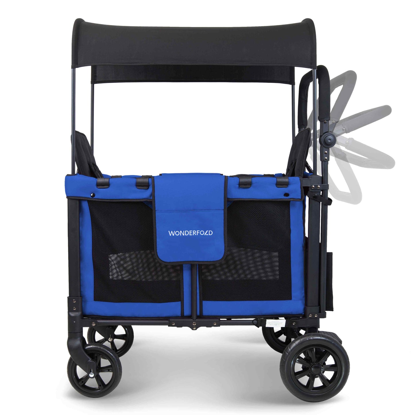 W2 Original + Double Stroller Wagon - Side View of W2 Original + Double Stroller Wagon Blue With Handle Adjustment