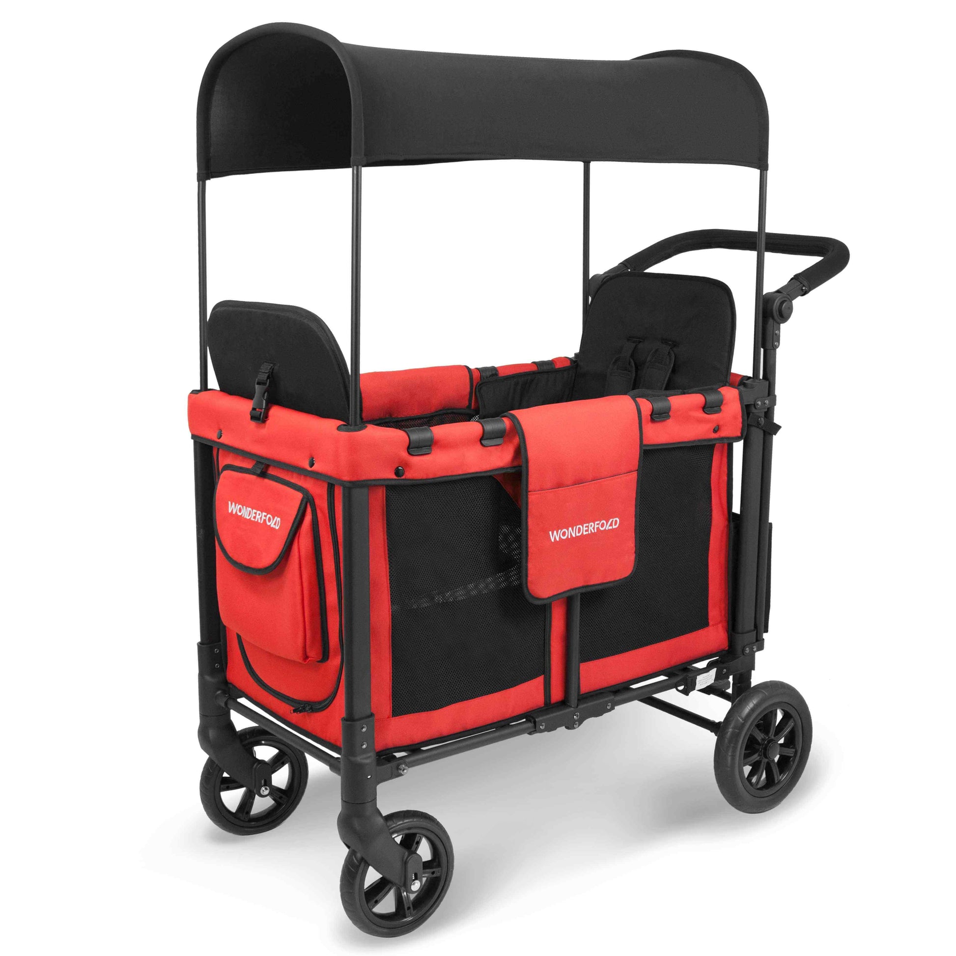 W2 Original + Double Stroller Wagon - Inclined Side View of W2 Original + Double Stroller Wagon Red