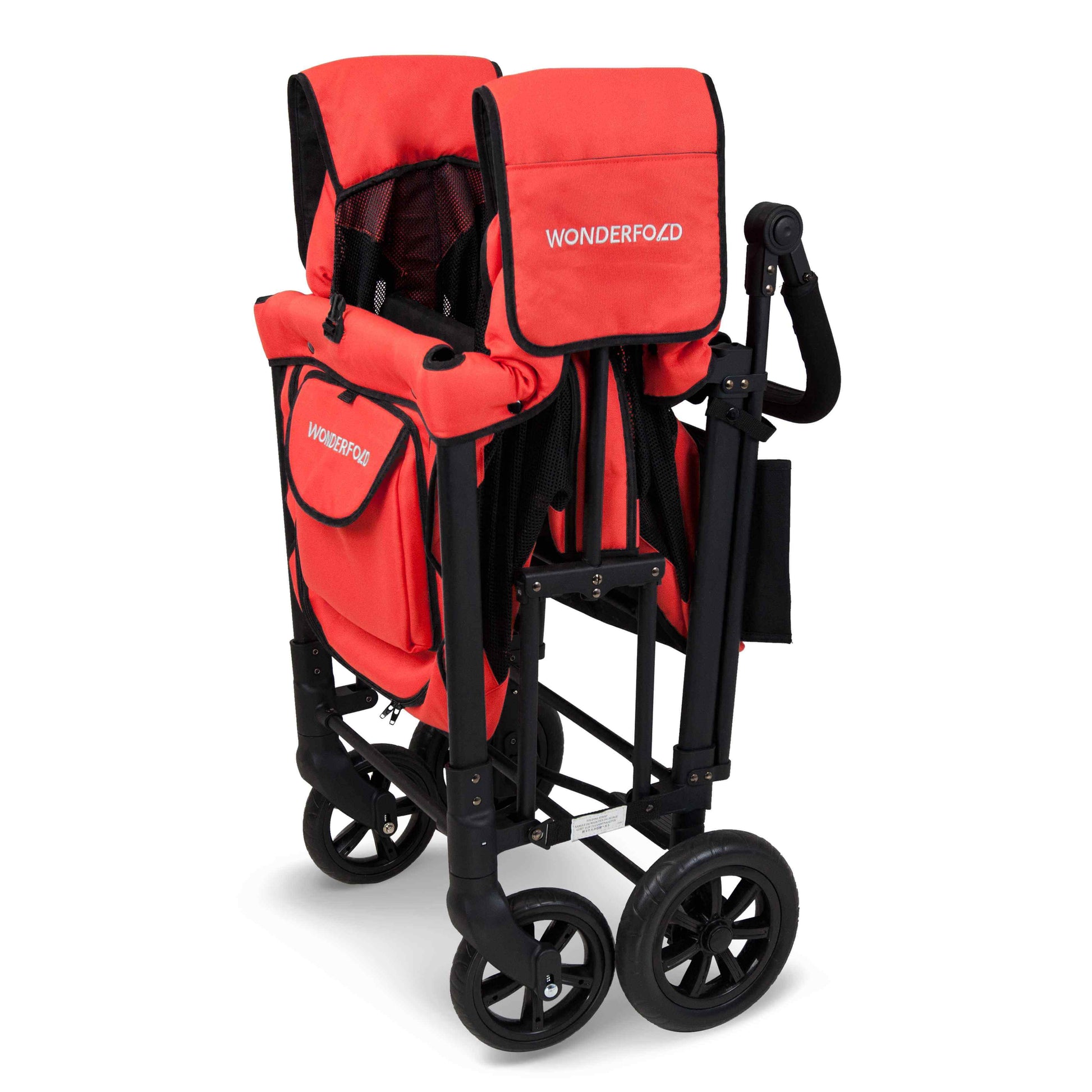 W2 Original + Double Stroller Wagon - Inclined Side View of Folded W2 Original + Double Stroller Wagon Red
