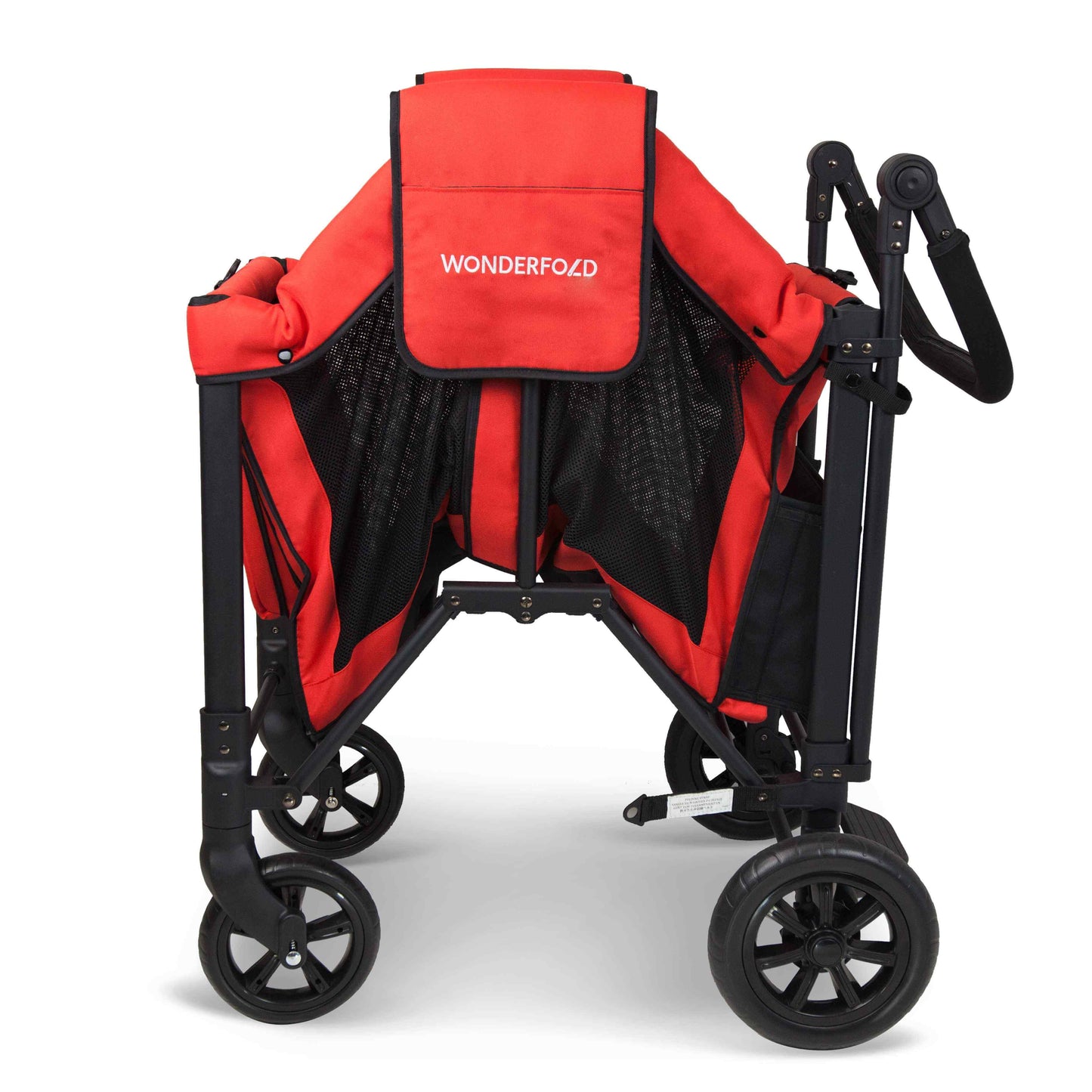 W2 Original + Double Stroller Wagon - Side View of Half Folded W2 Original + Double Stroller Wagon Red