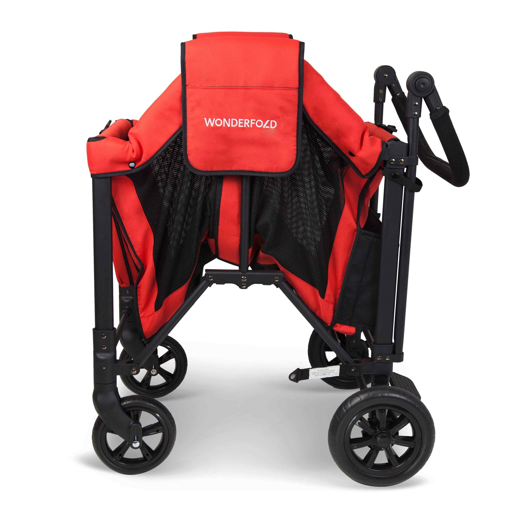 W2 Original + Double Stroller Wagon - Side View of Half Folded W2 Original + Double Stroller Wagon Red