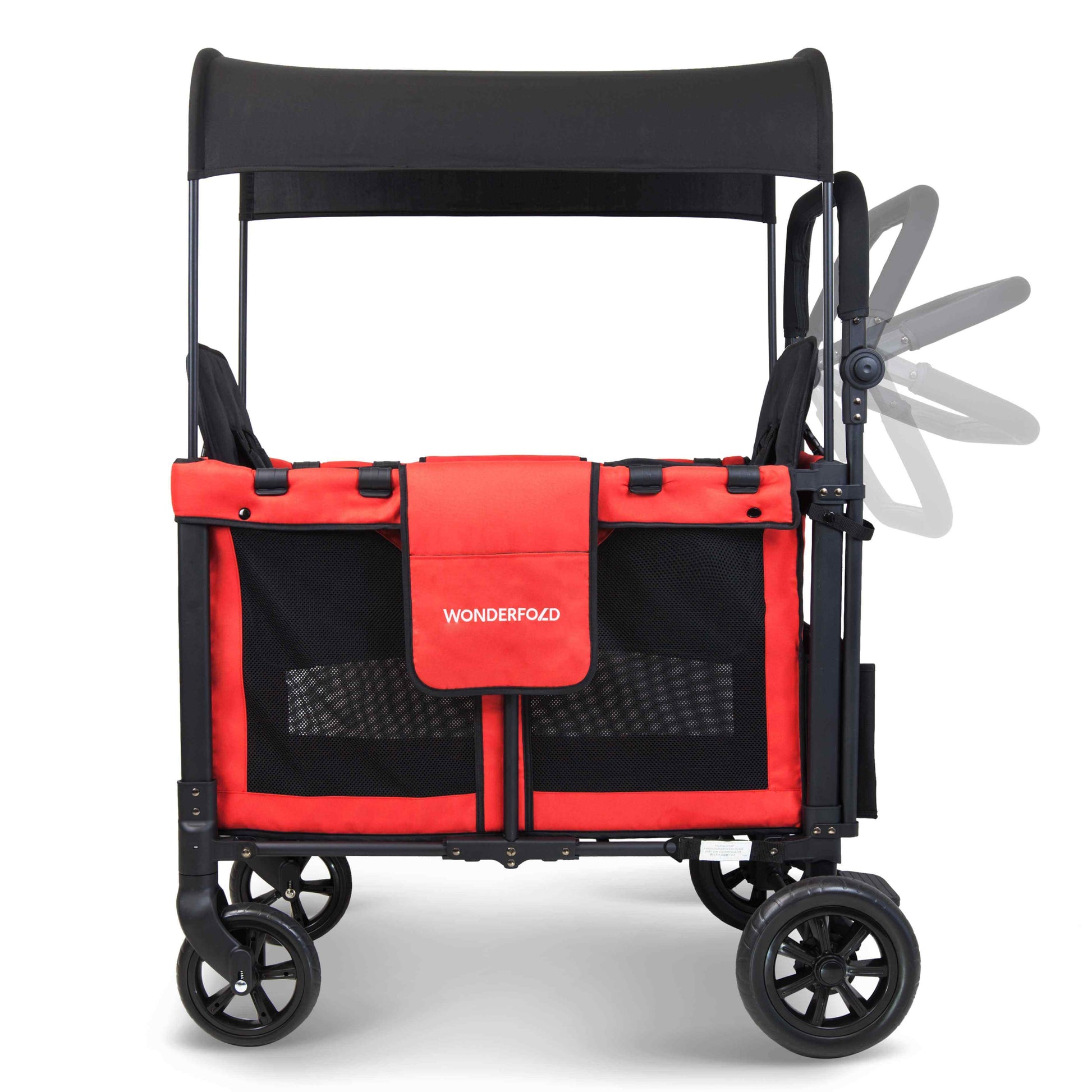 W2 Original + Double Stroller Wagon - Side View of W2 Original + Double Stroller Wagon Red With Handle Adjustment